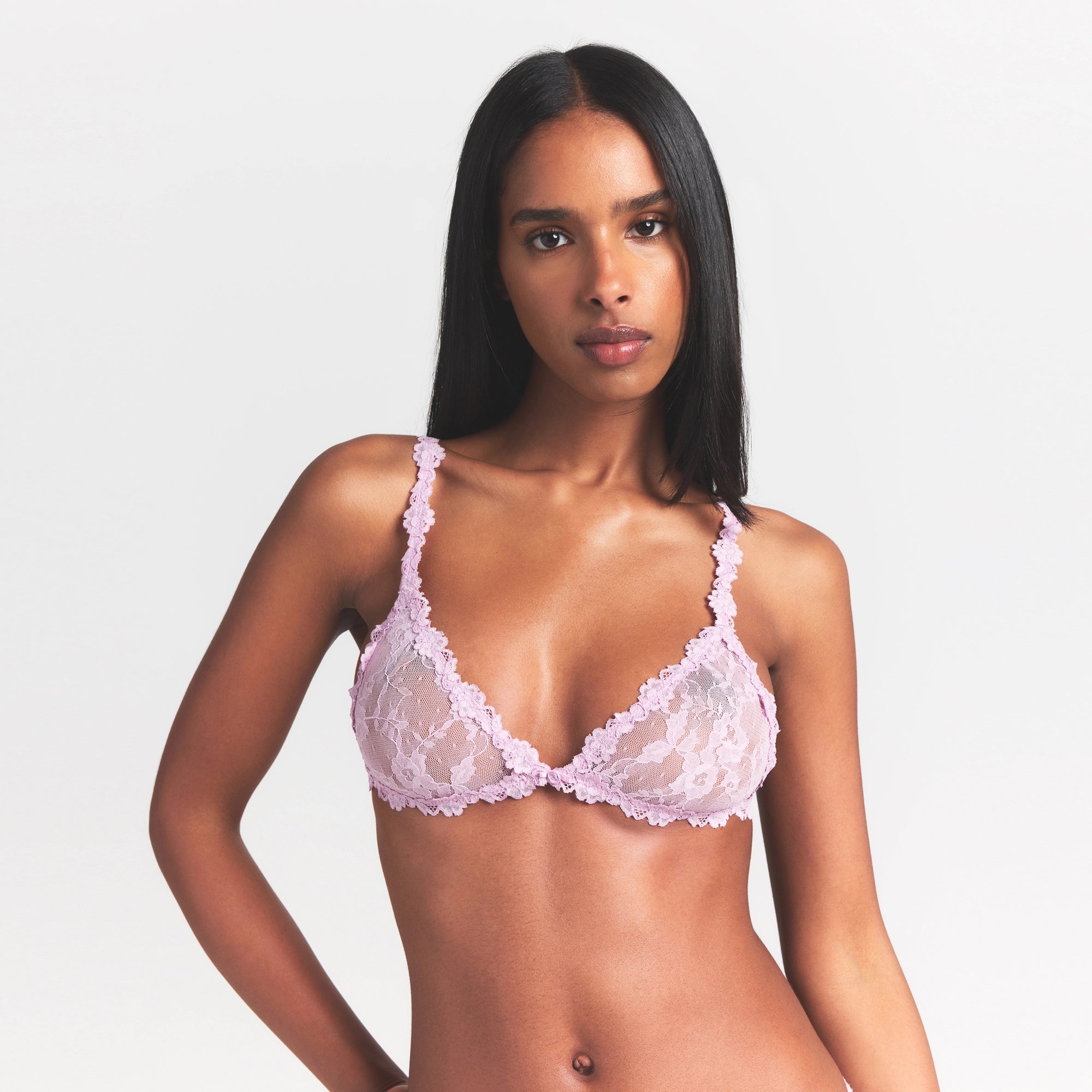 STRETCH LACE TRIANGLE BRALETTE | BABY PINK - Image 3