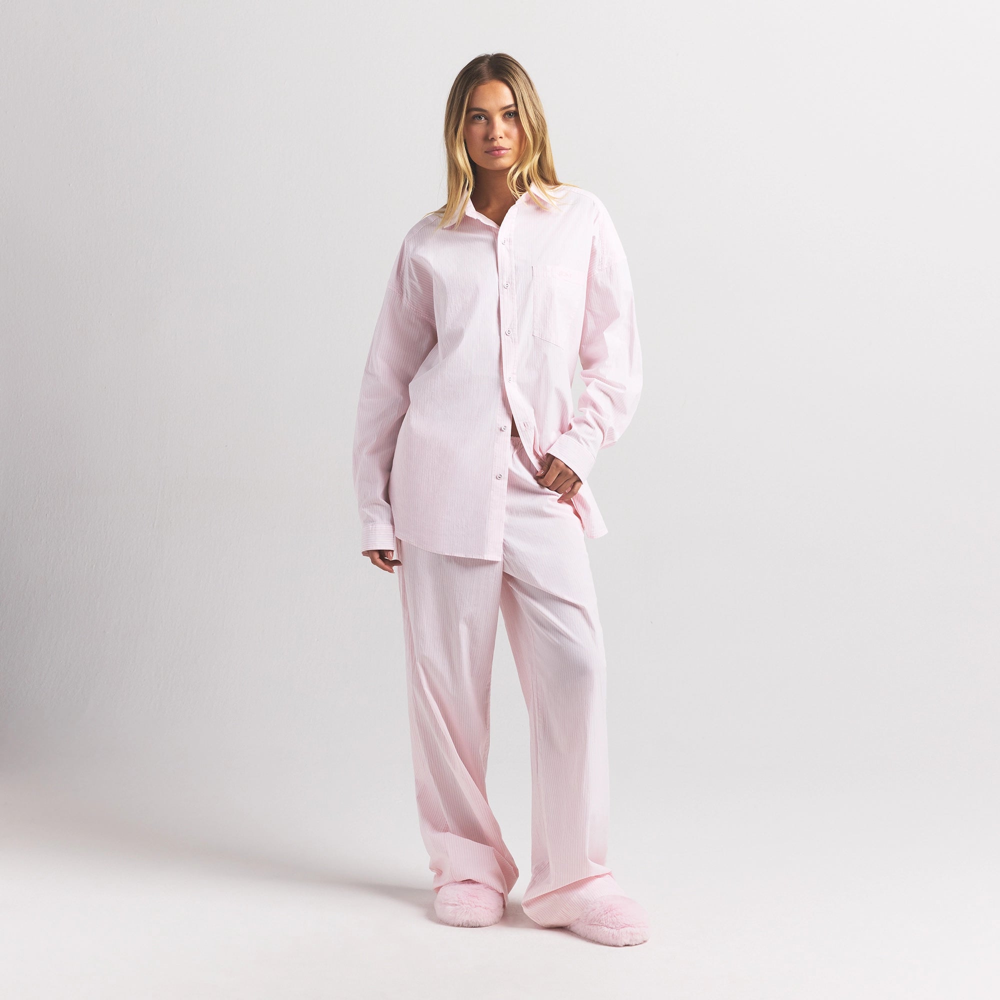 COTTON POPLIN OVERSIZED SLEEP SET | CHERRY BLOSSOM STRIPE - Image 5