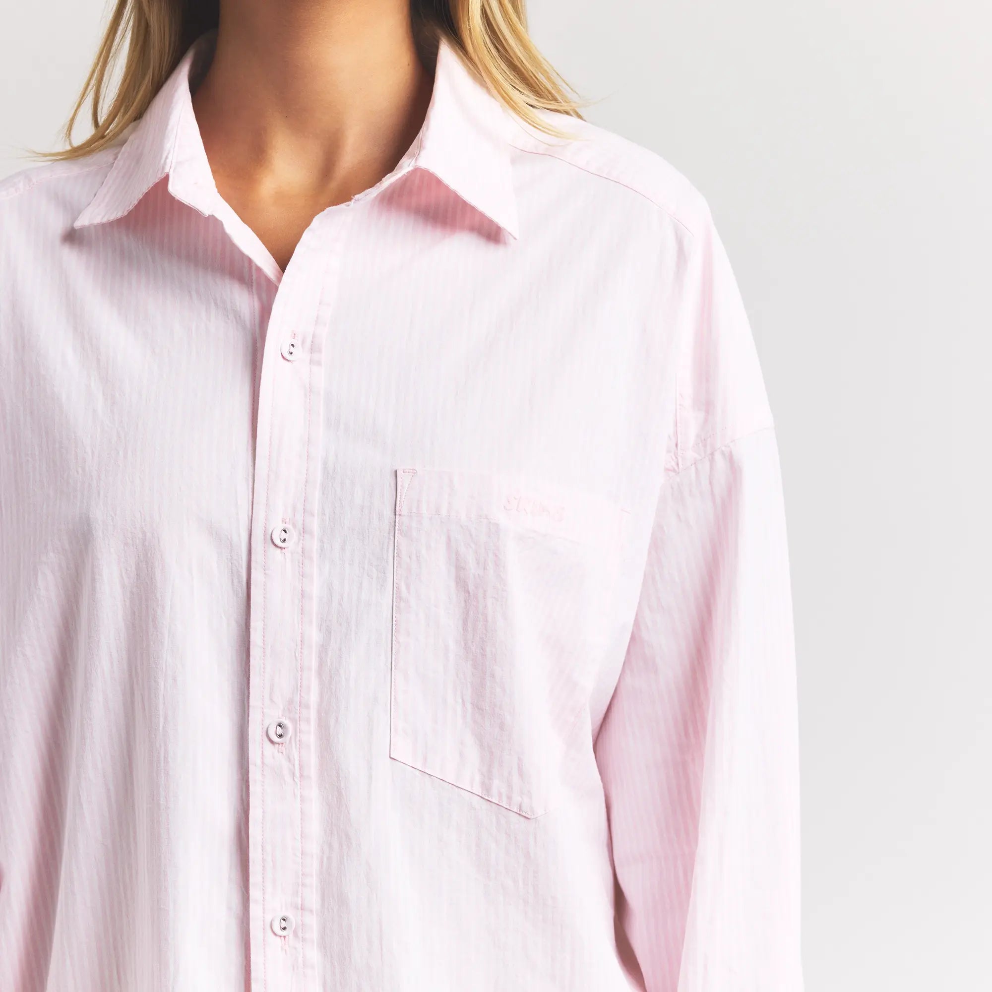 COTTON POPLIN OVERSIZED SLEEP SET | CHERRY BLOSSOM STRIPE - Image 3