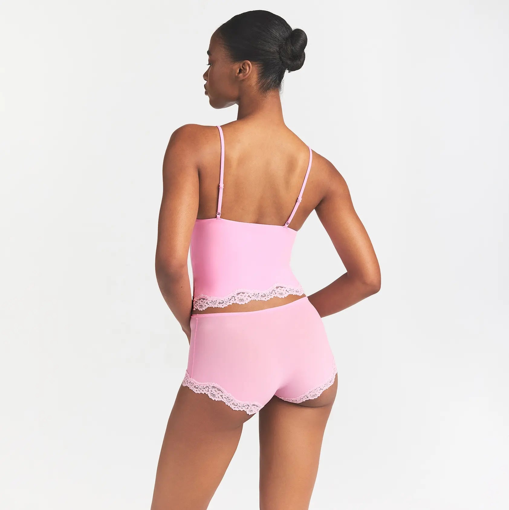 FITS EVERYBODY LACE TRIANGLE CAMI AND BOY SHORT SET | BUBBLE GUM TONAL - Image 4