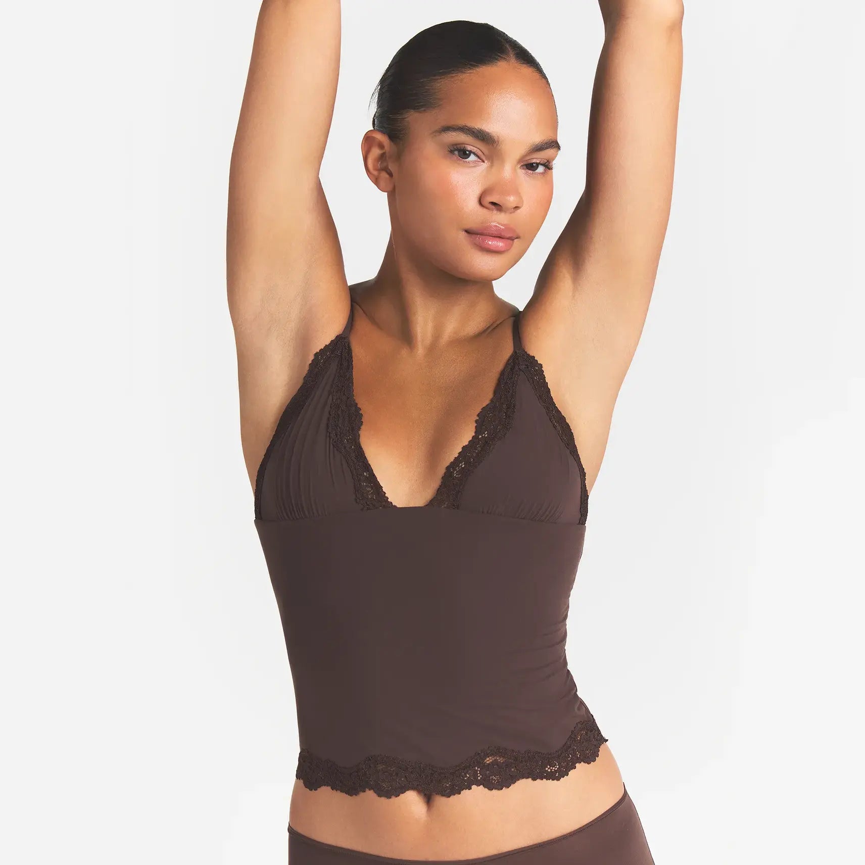 FITS EVERYBODY LACE TRIANGLE CAMI AND BOY SHORT SET | ESPRESSO - Image 4