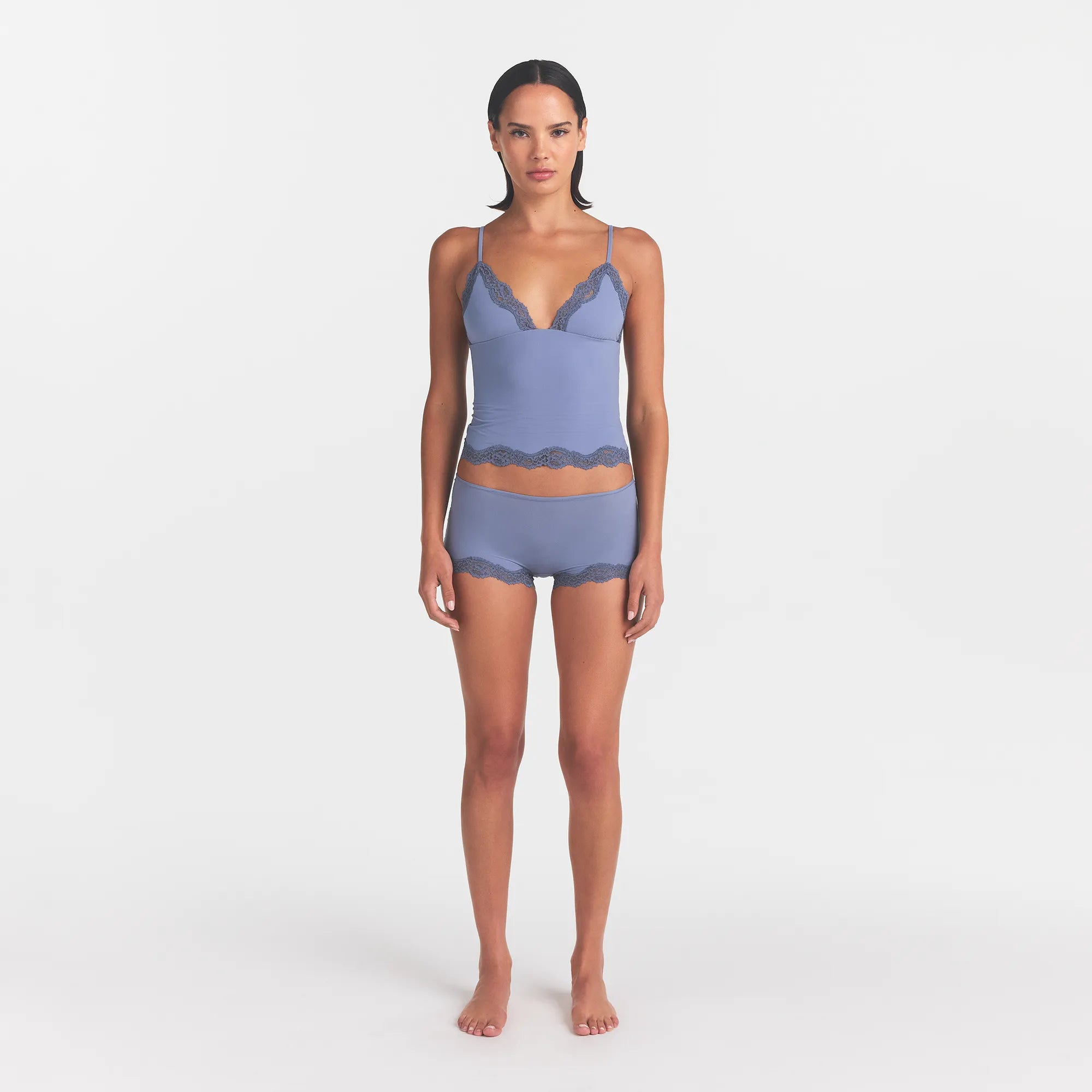 FITS EVERYBODY LACE TRIANGLE CAMI AND BOY SHORT SET | SLATE TONAL - Image 3