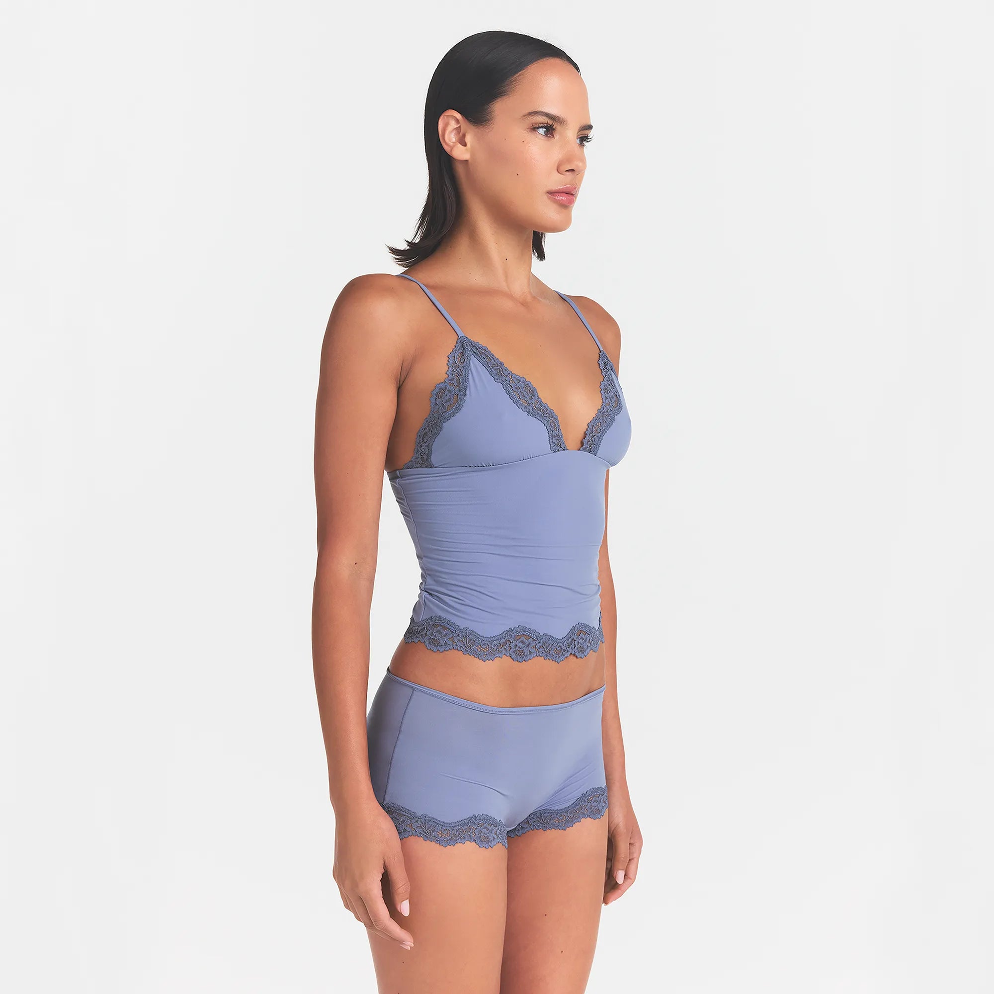 FITS EVERYBODY LACE TRIANGLE CAMI AND BOY SHORT SET | SLATE TONAL - Image 4