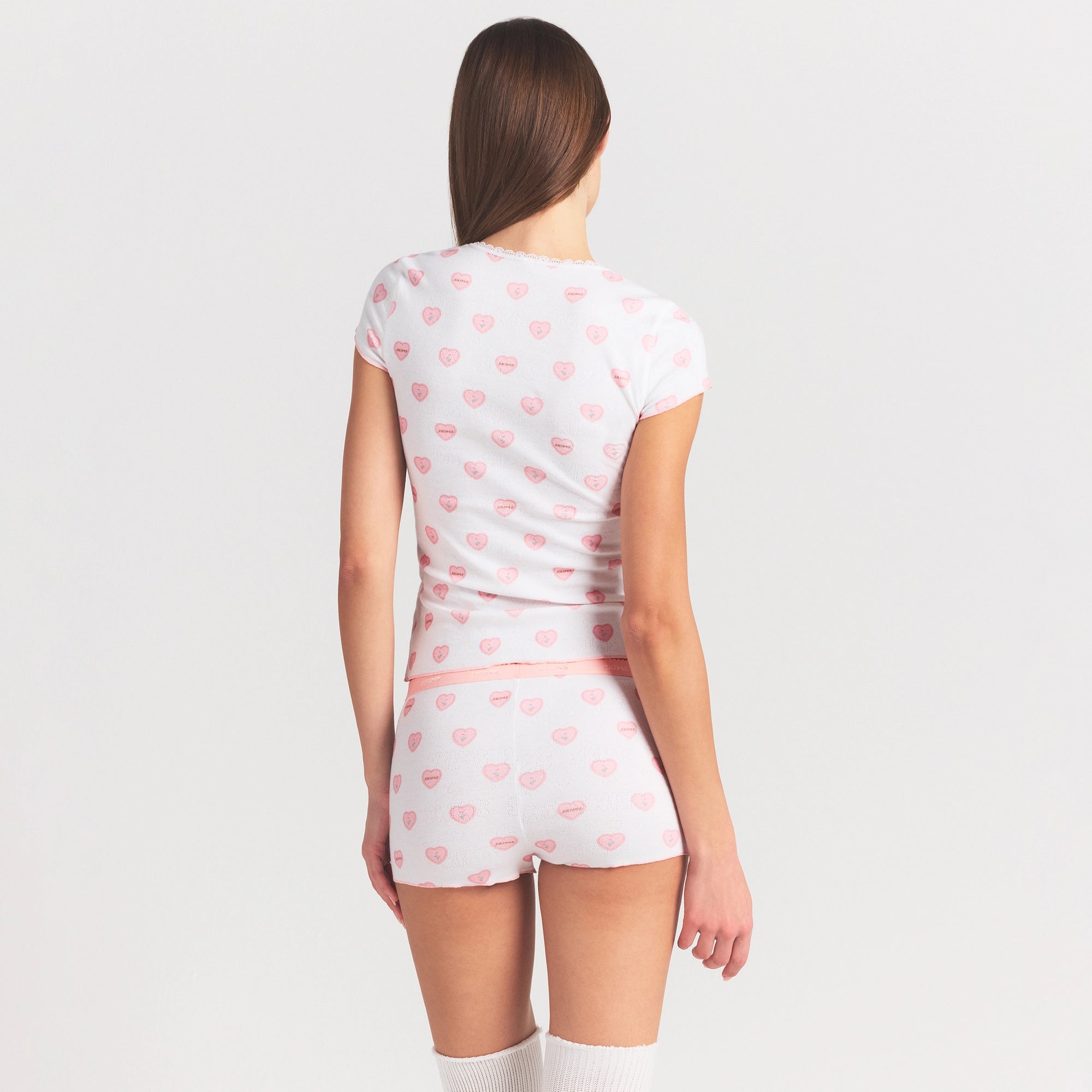 LOGO POINTELLE BABY TEE AND MICRO SHORT SET | SNOW LACE HEARTS - Image 5