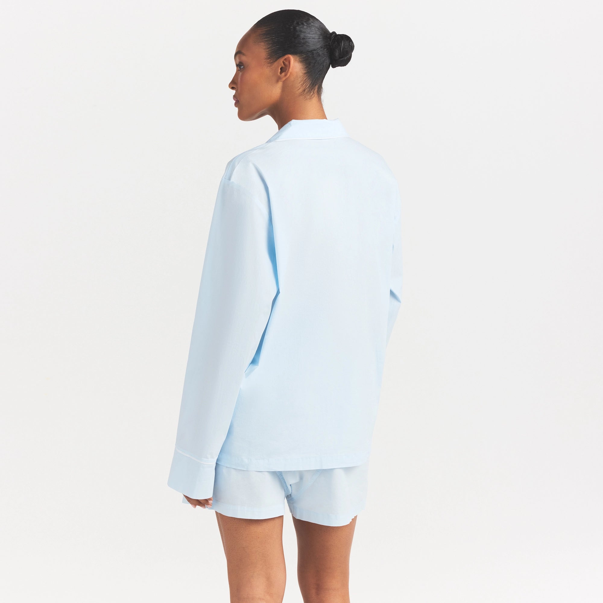 COTTON POPLIN SLEEP LONG SLEEVE AND BOXER SET | BABY BLUE CONTRAST - Image 5