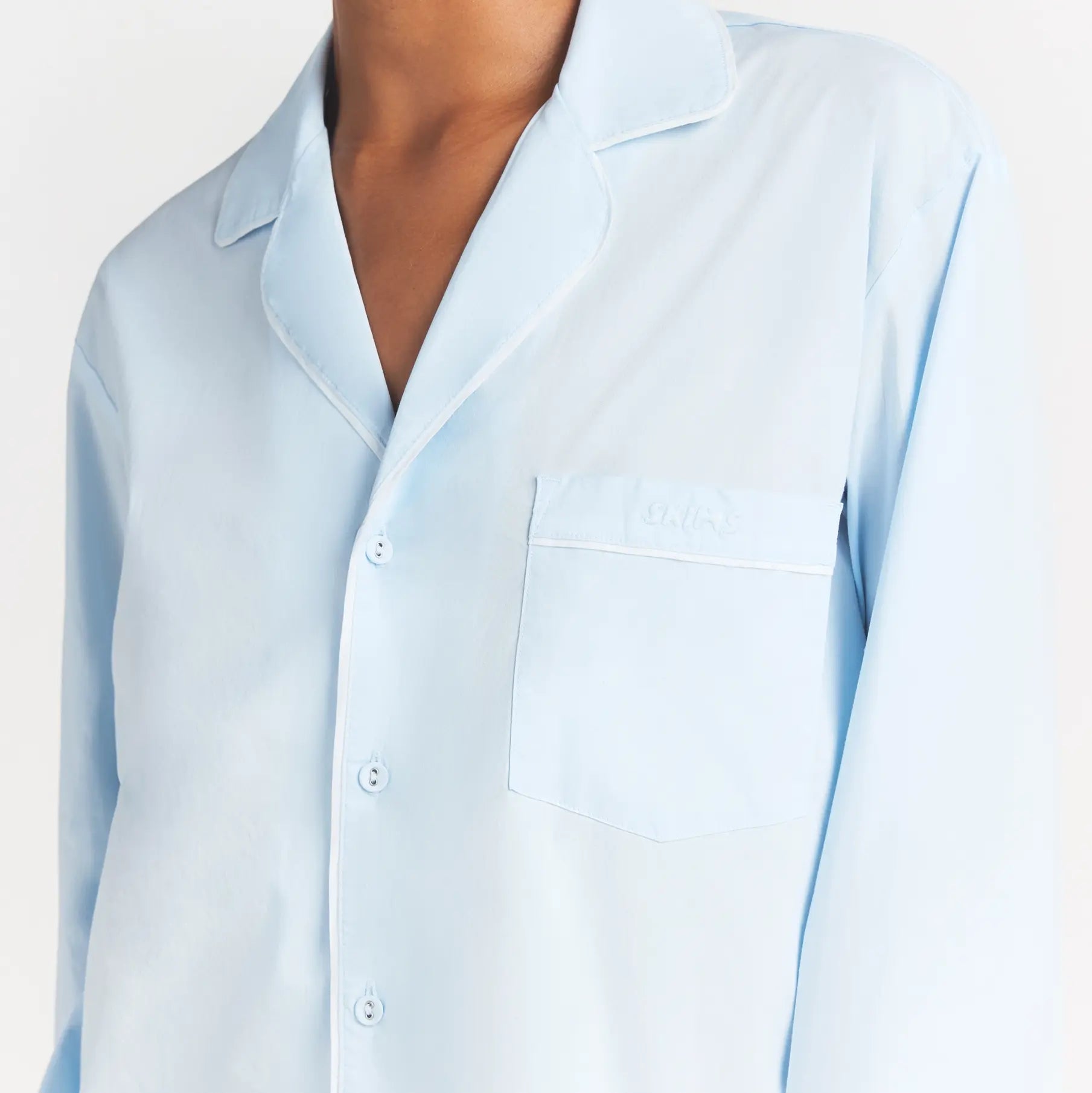 COTTON POPLIN SLEEP LONG SLEEVE AND BOXER SET | BABY BLUE CONTRAST - Image 4