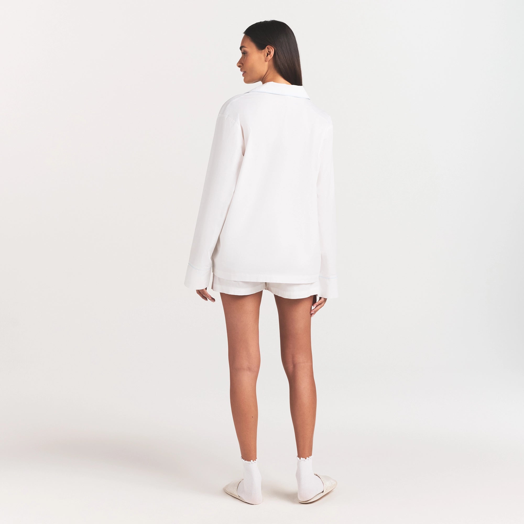COTTON POPLIN SLEEP LONG SLEEVE AND BOXER SET | SNOW CONTRAST - Image 5