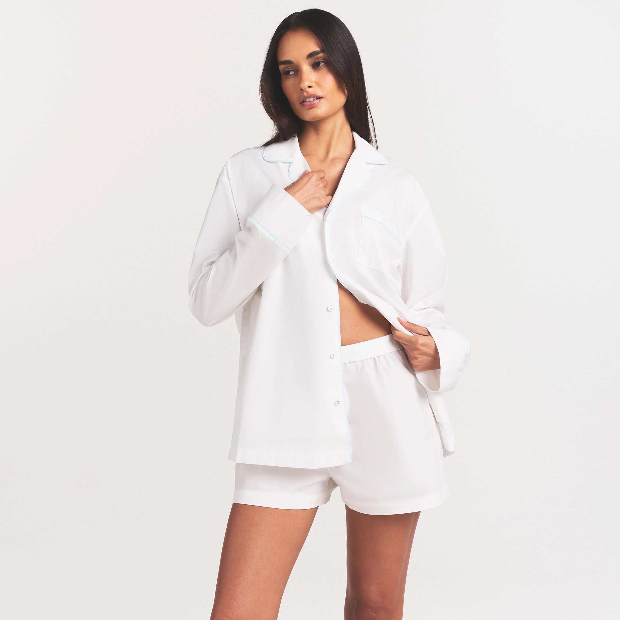 COTTON POPLIN SLEEP LONG SLEEVE AND BOXER SET | SNOW CONTRAST - Image 3