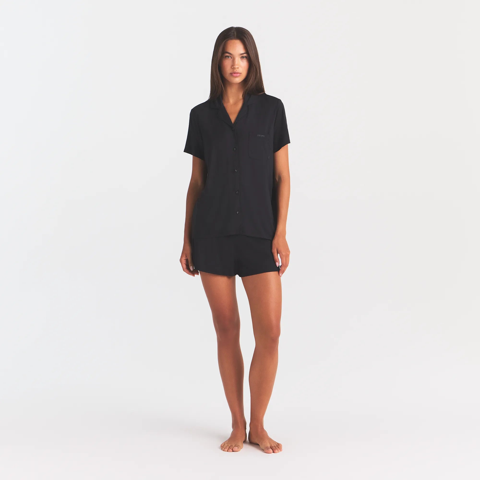 SKIMS SLEEP SHORT SLEEVE BUTTON UP SET | ONYX - Image 3