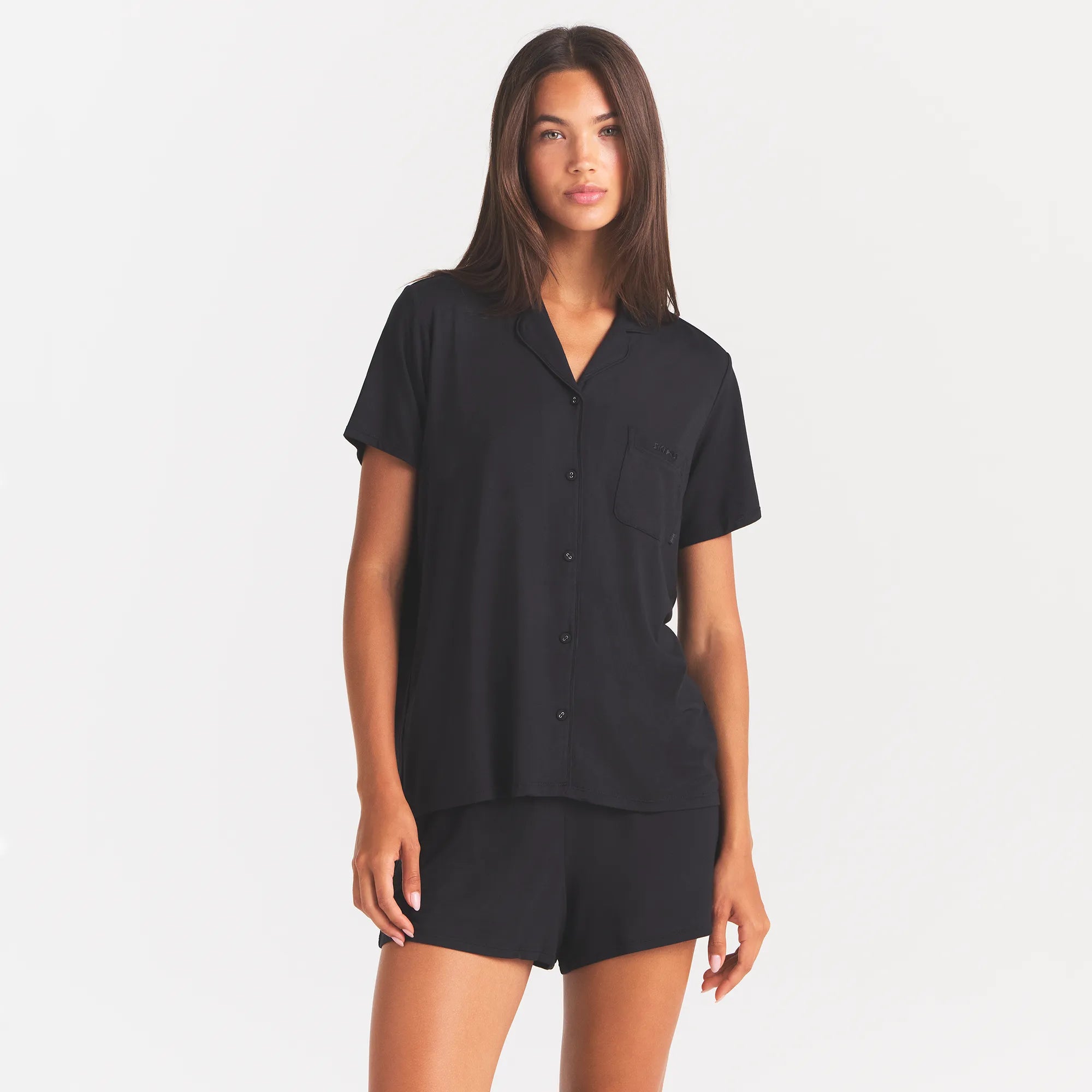SKIMS SLEEP SHORT SLEEVE BUTTON UP SET | ONYX - Image 2