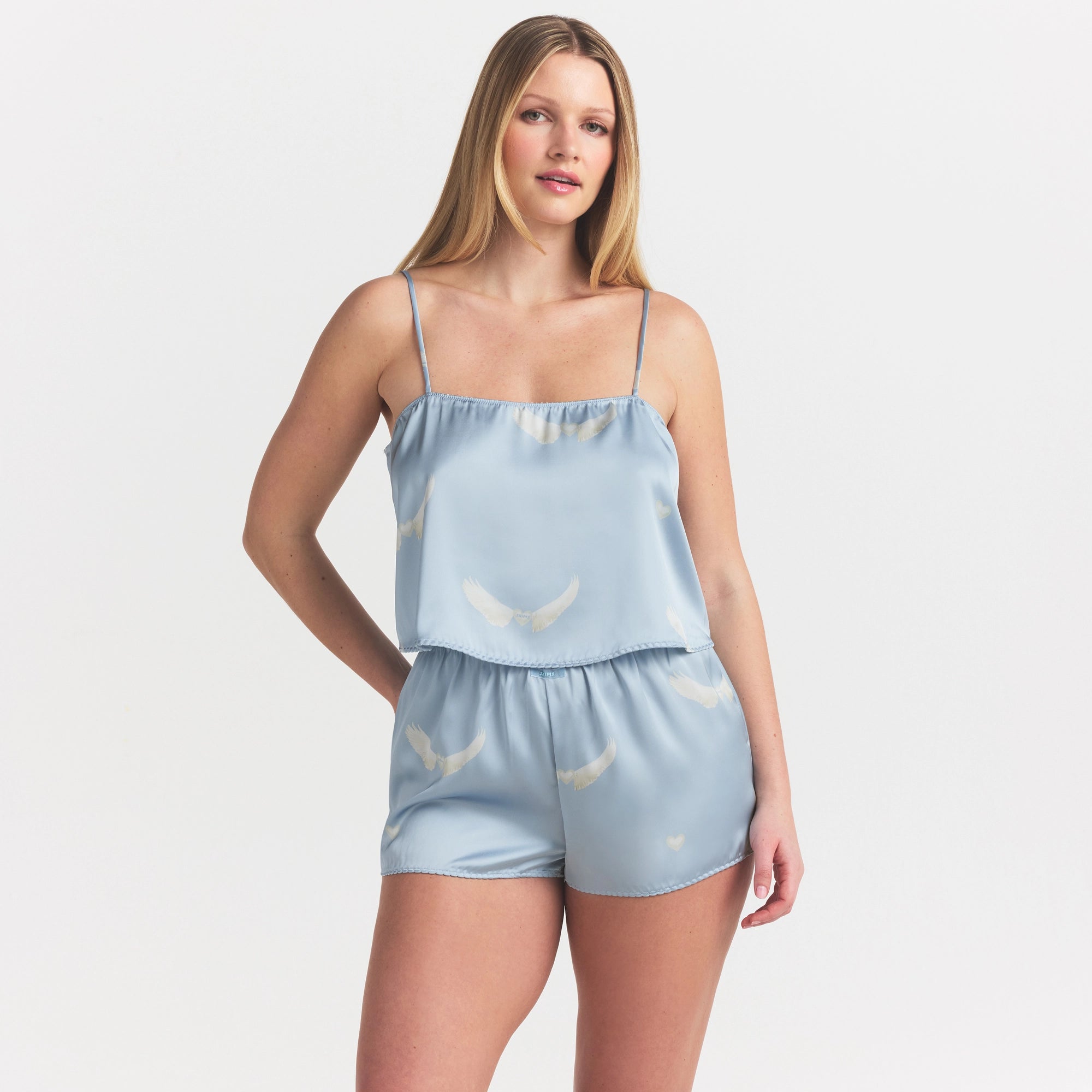 WOVEN SHINE CAMI AND SHORT SLEEP SET | AERO WING HEARTS PRINT - Image 3
