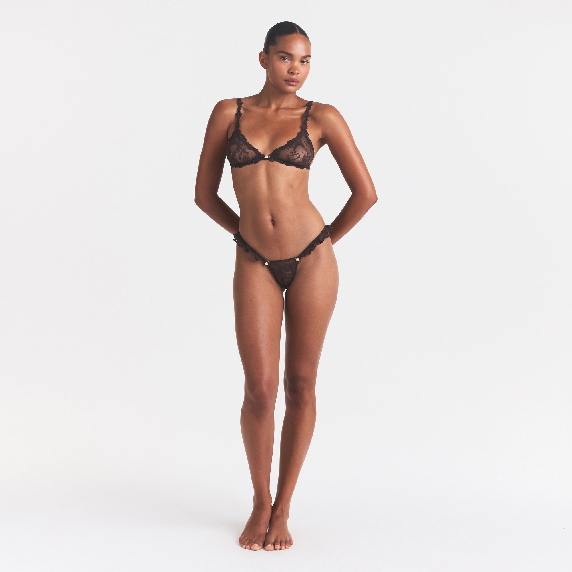 STRETCH LACE BUTTERFLY THONG | ESPRESSO - Image 2