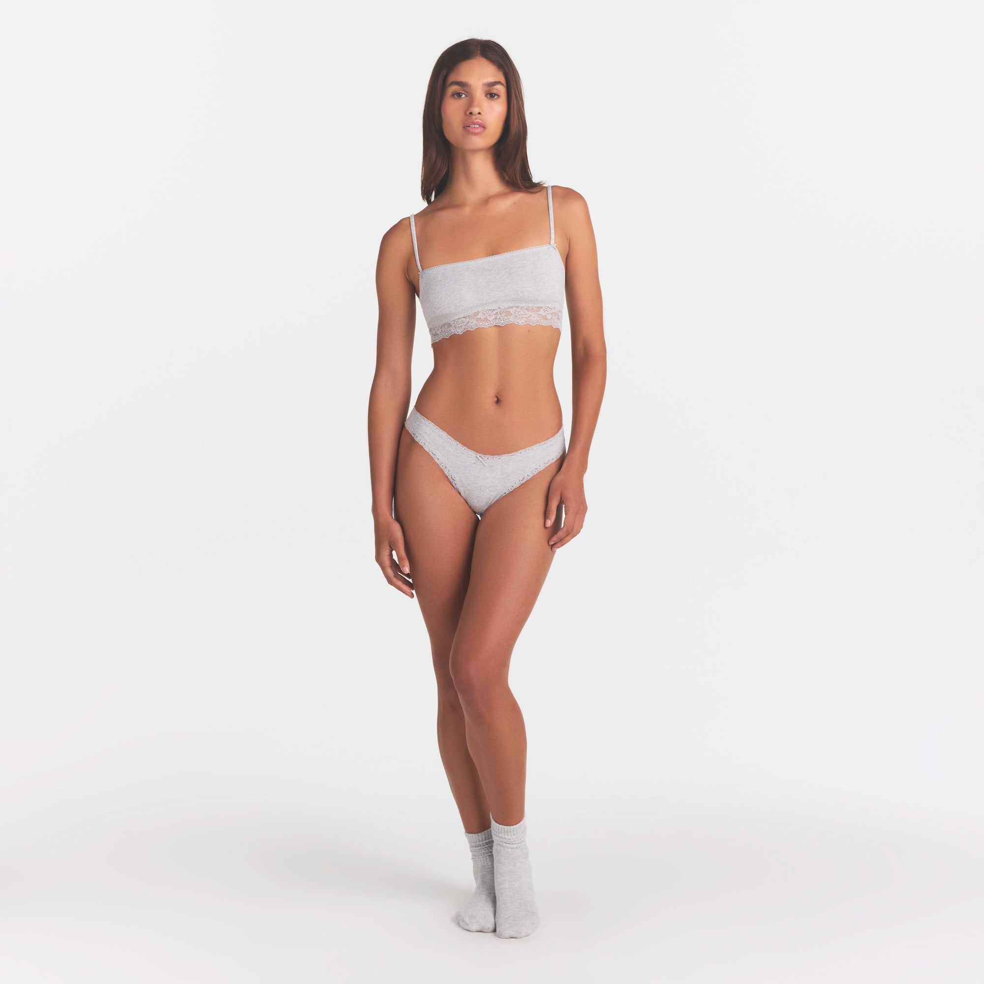 LIGHTWEIGHT COTTON LACE THONG | LIGHT HEATHER GREY - Image 2