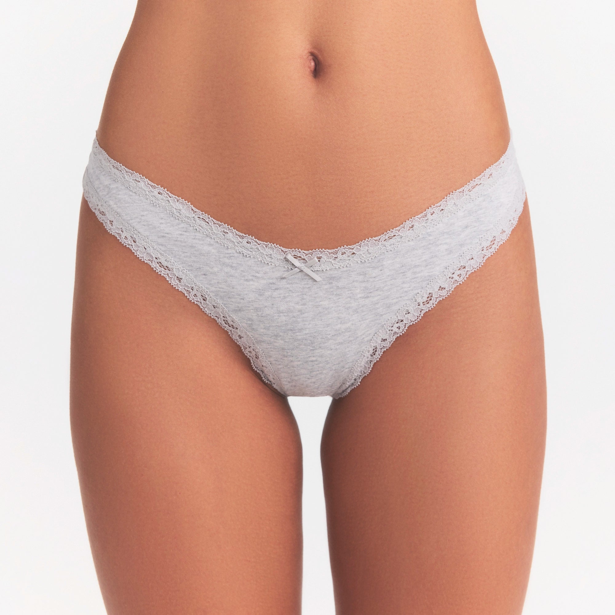 LIGHTWEIGHT COTTON LACE THONG | LIGHT HEATHER GREY - Image 3