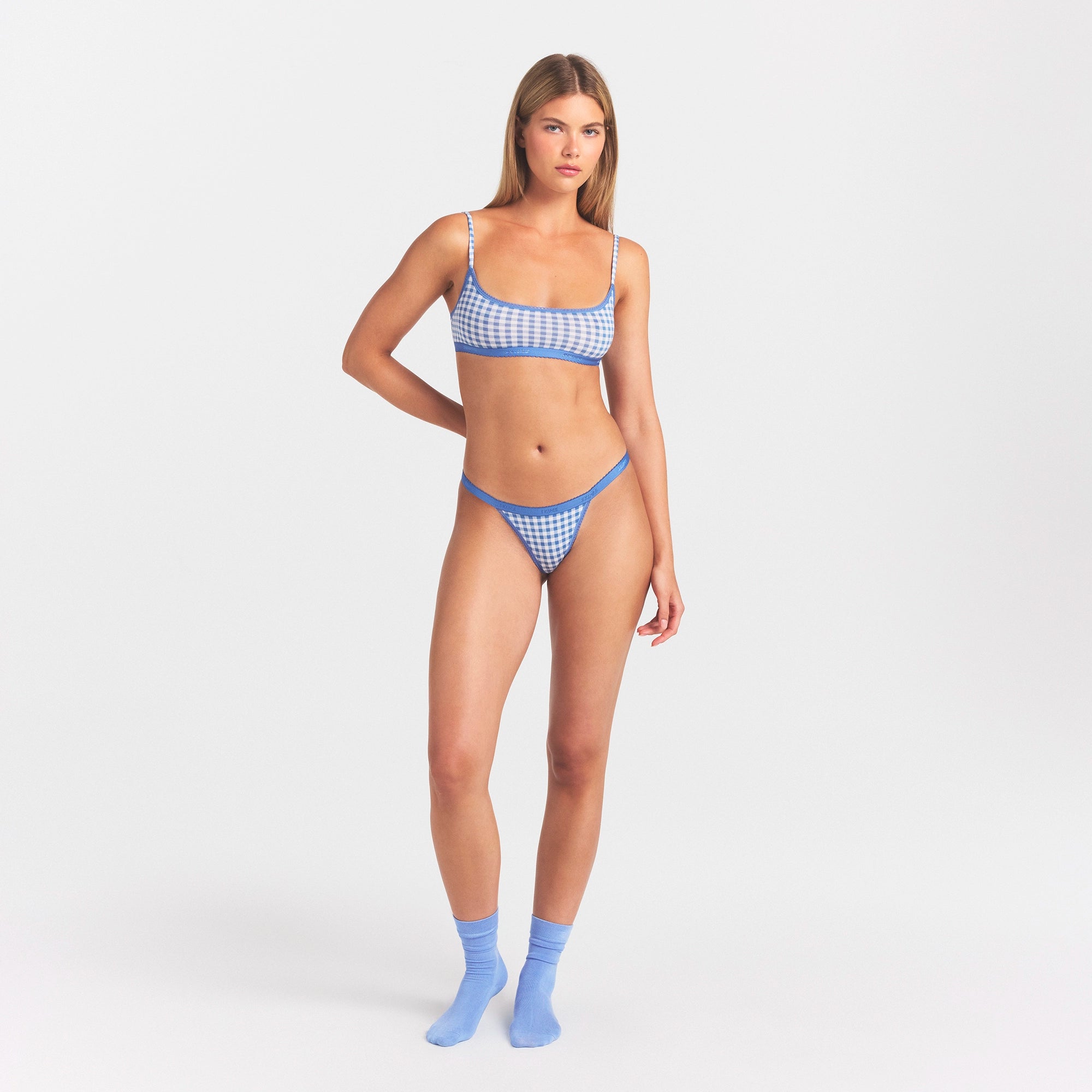 LIGHTWEIGHT COTTON LOGO PICOT THONG | ARCTIC GINGHAM - Image 2