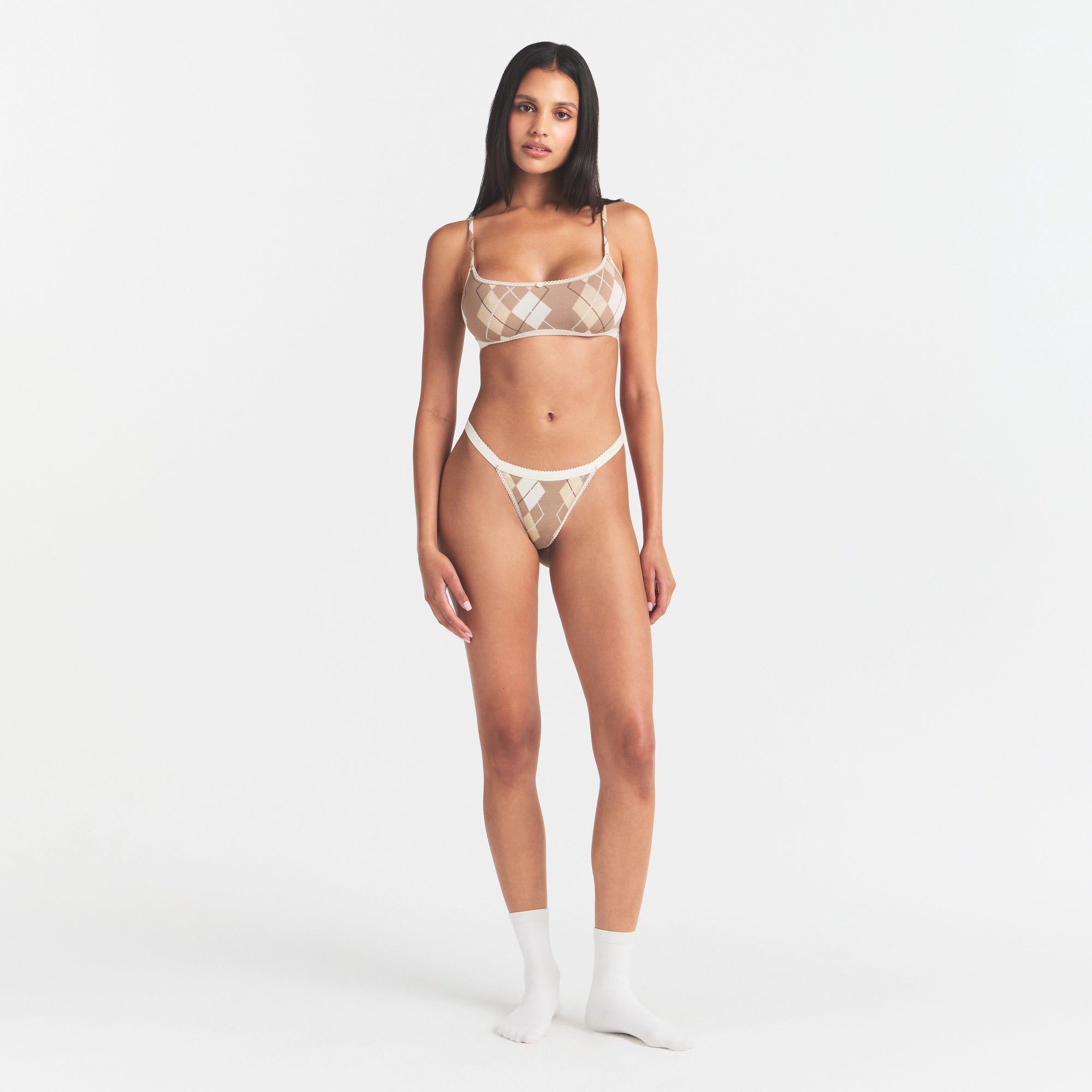 LIGHTWEIGHT COTTON LOGO PICOT THONG | CAFE ARGYLE PRINT - Image 2