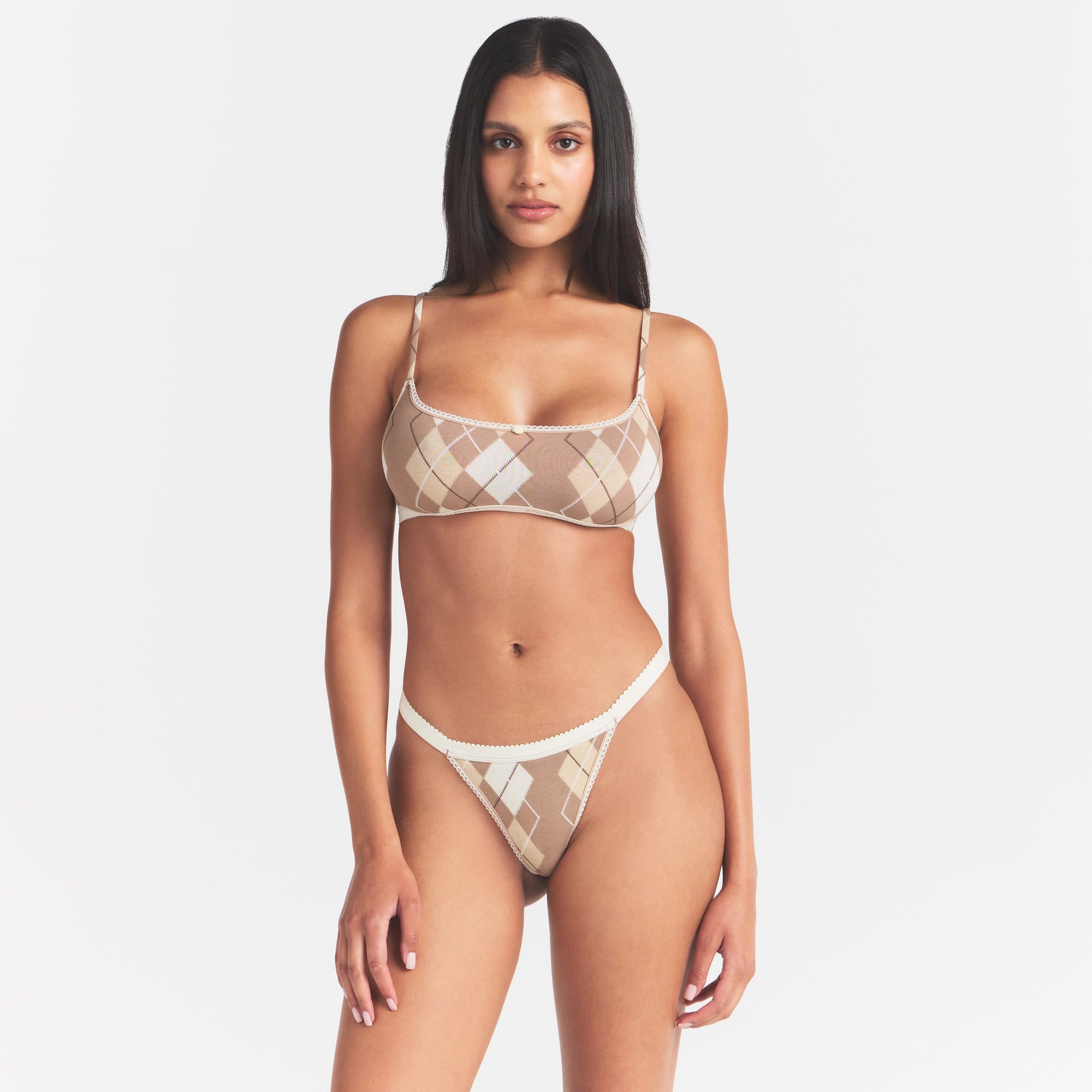 LIGHTWEIGHT COTTON LOGO PICOT THONG | CAFE ARGYLE PRINT - Image 3