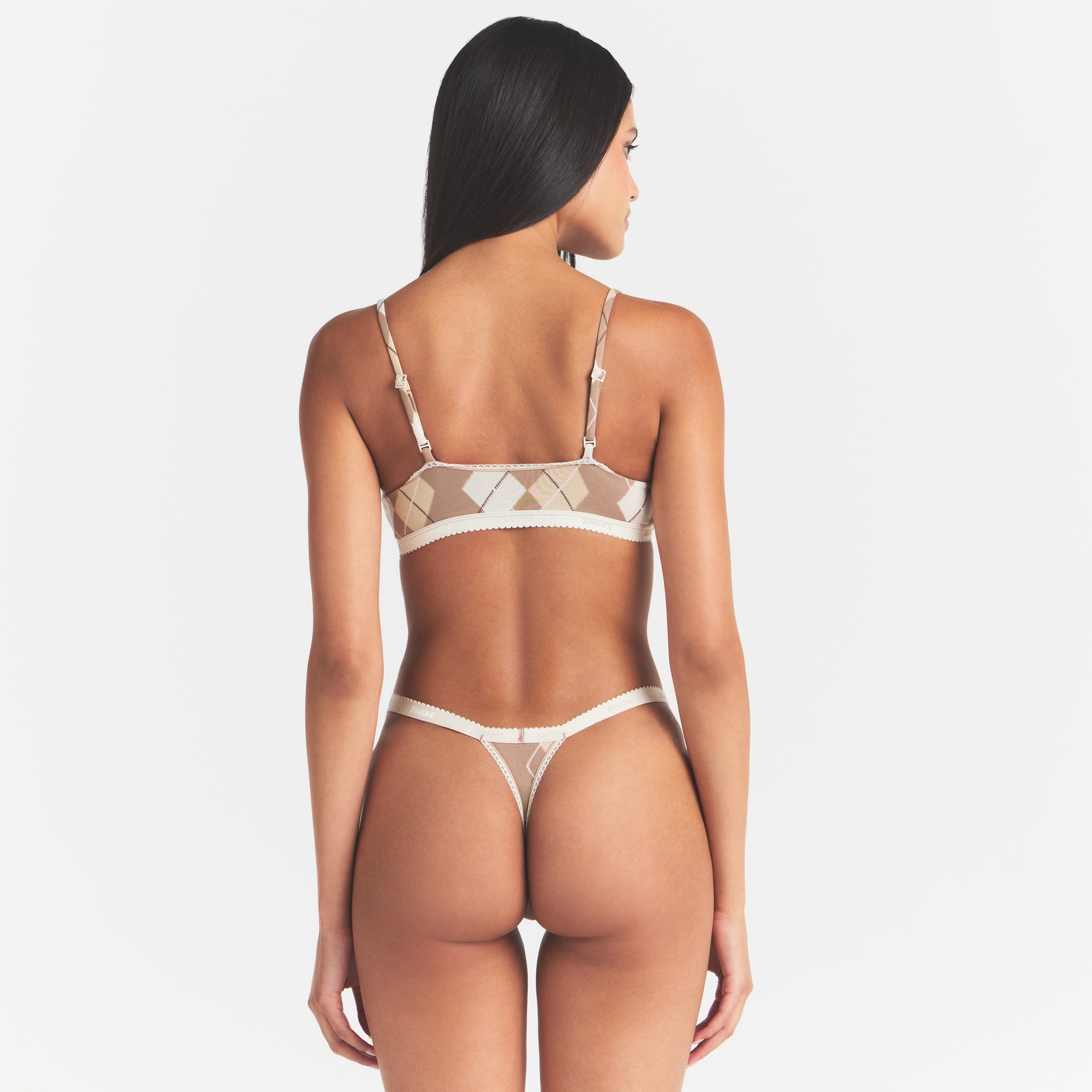 LIGHTWEIGHT COTTON LOGO PICOT THONG | CAFE ARGYLE PRINT - Image 4