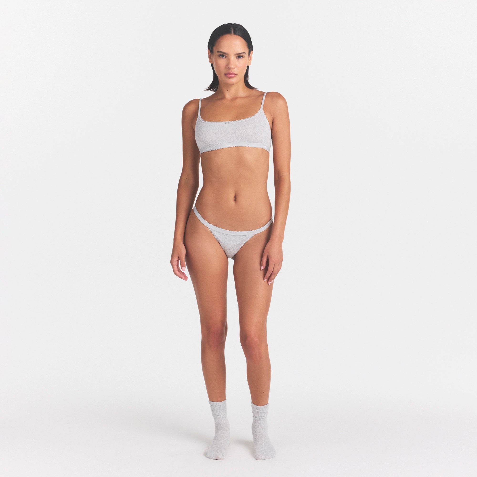 LIGHTWEIGHT COTTON LOGO PICOT THONG | LIGHT HEATHER GREY - Image 2