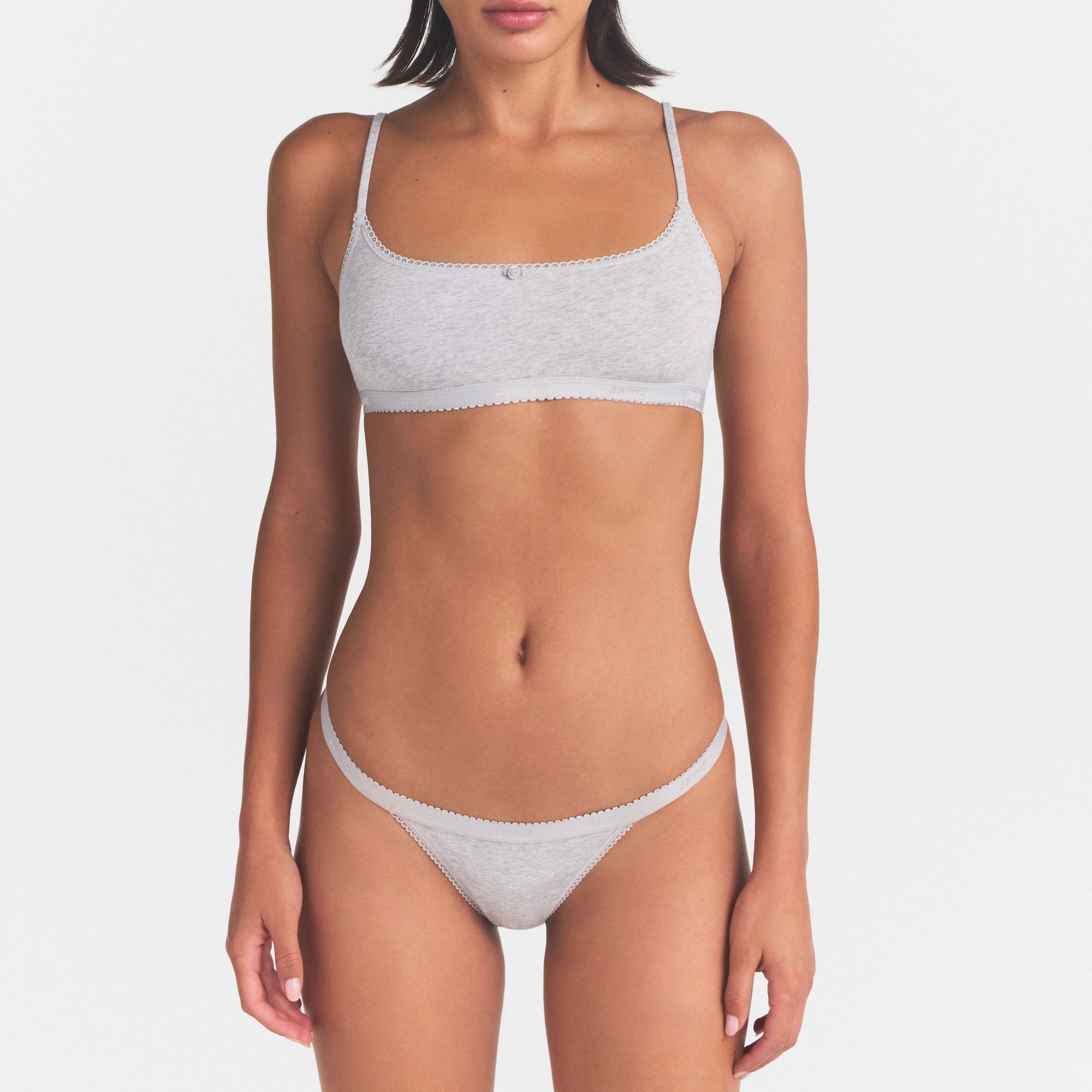 LIGHTWEIGHT COTTON LOGO PICOT THONG | LIGHT HEATHER GREY - Image 4