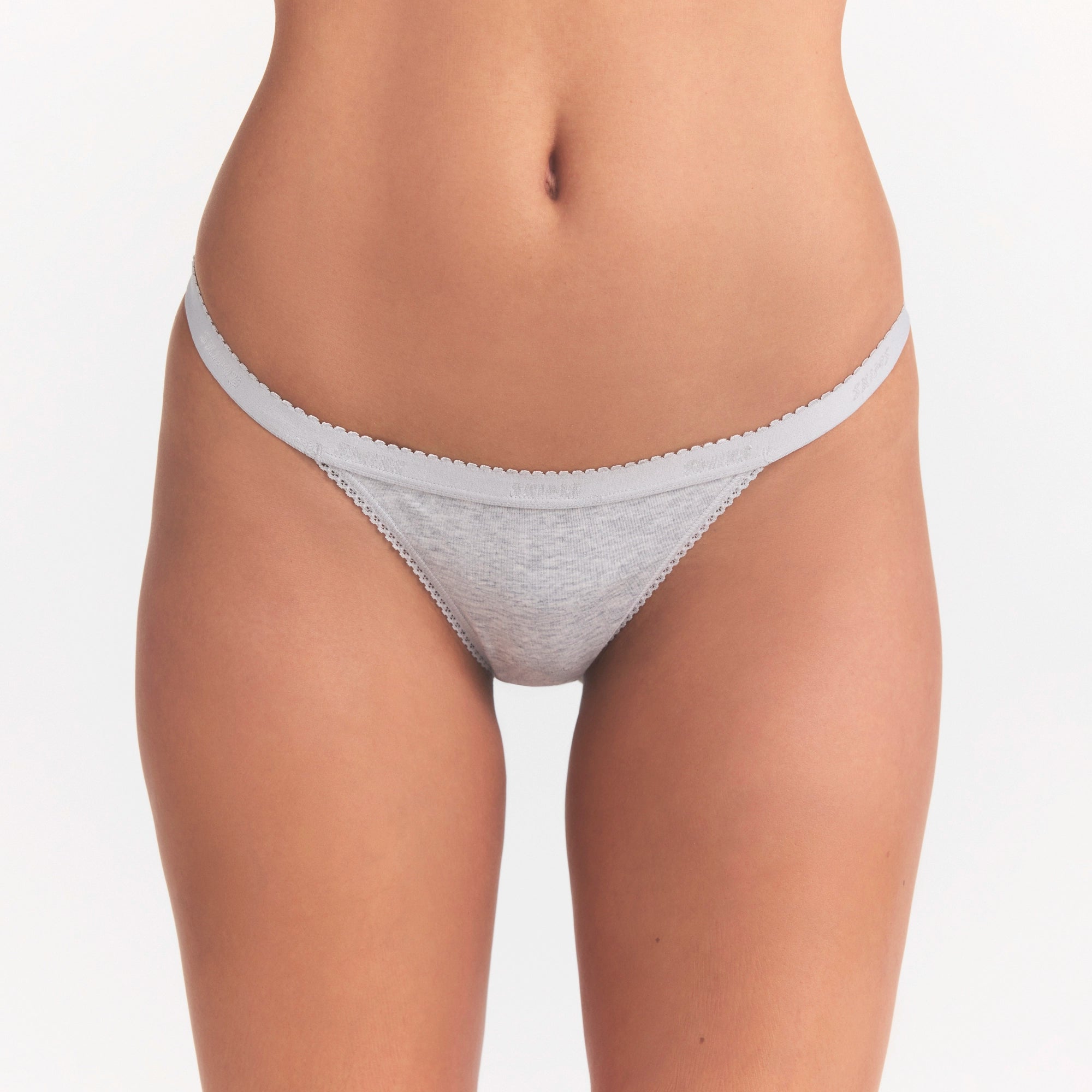 LIGHTWEIGHT COTTON LOGO PICOT THONG | LIGHT HEATHER GREY - Image 3