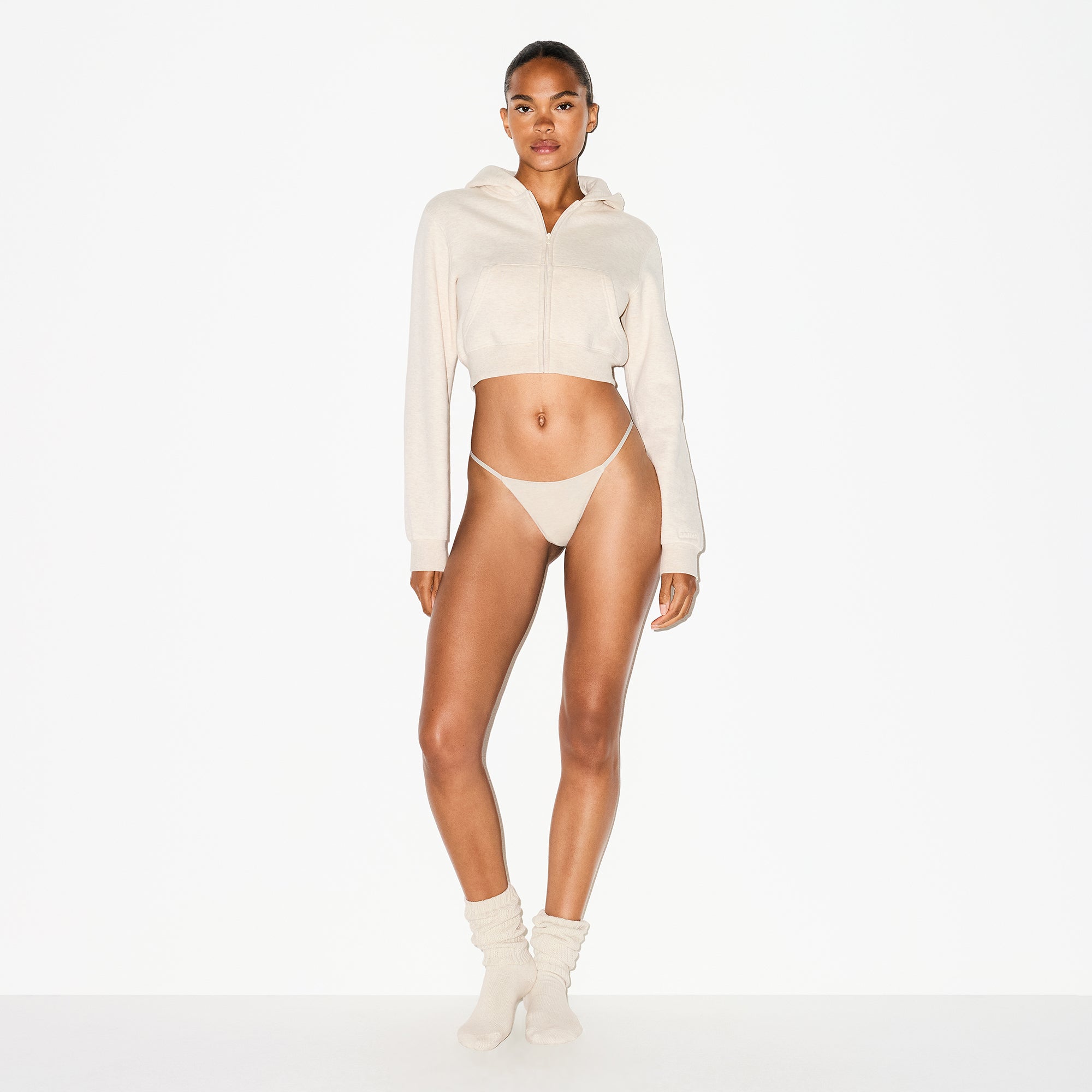 LIGHTWEIGHT COTTON STRING THONG | OATMEAL HEATHER - Image 3
