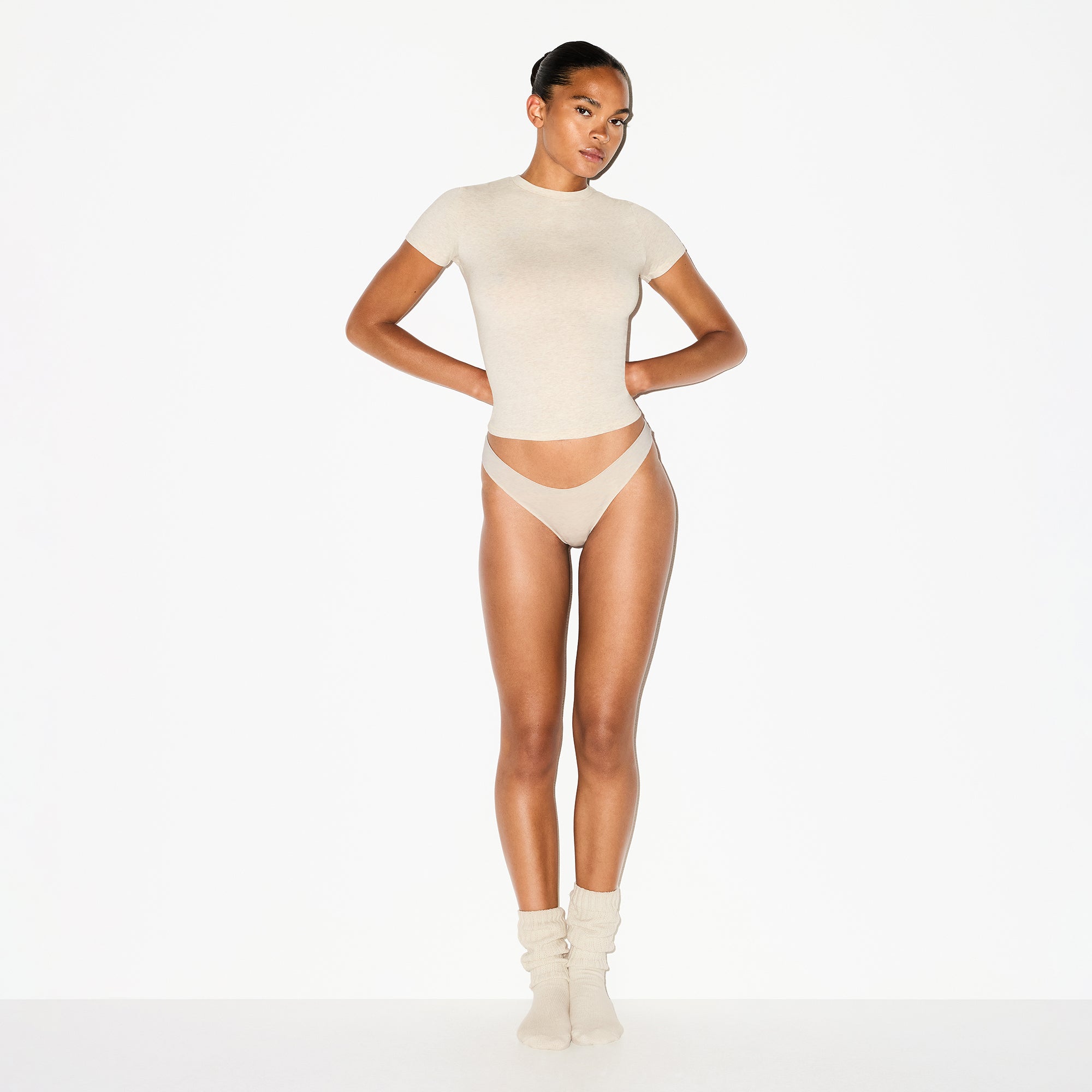 LIGHTWEIGHT COTTON THONG | OATMEAL HEATHER - Image 2