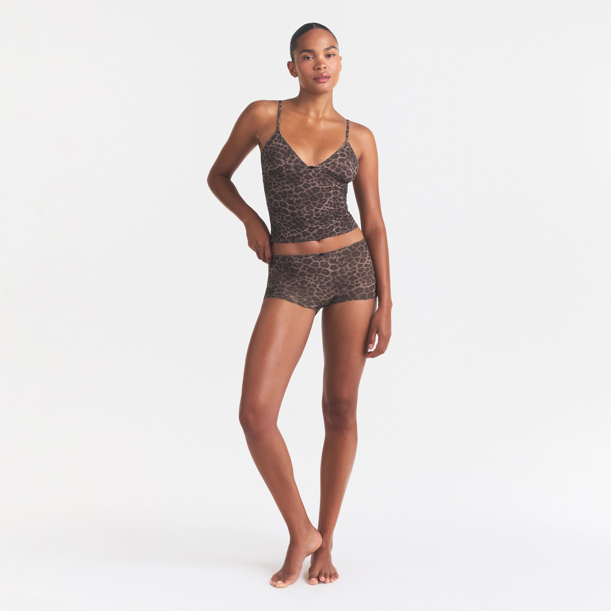 FITS EVERYBODY PICOT CAMI AND BOY SHORT SET | UMBER LEOPARD PRINT - Image 2