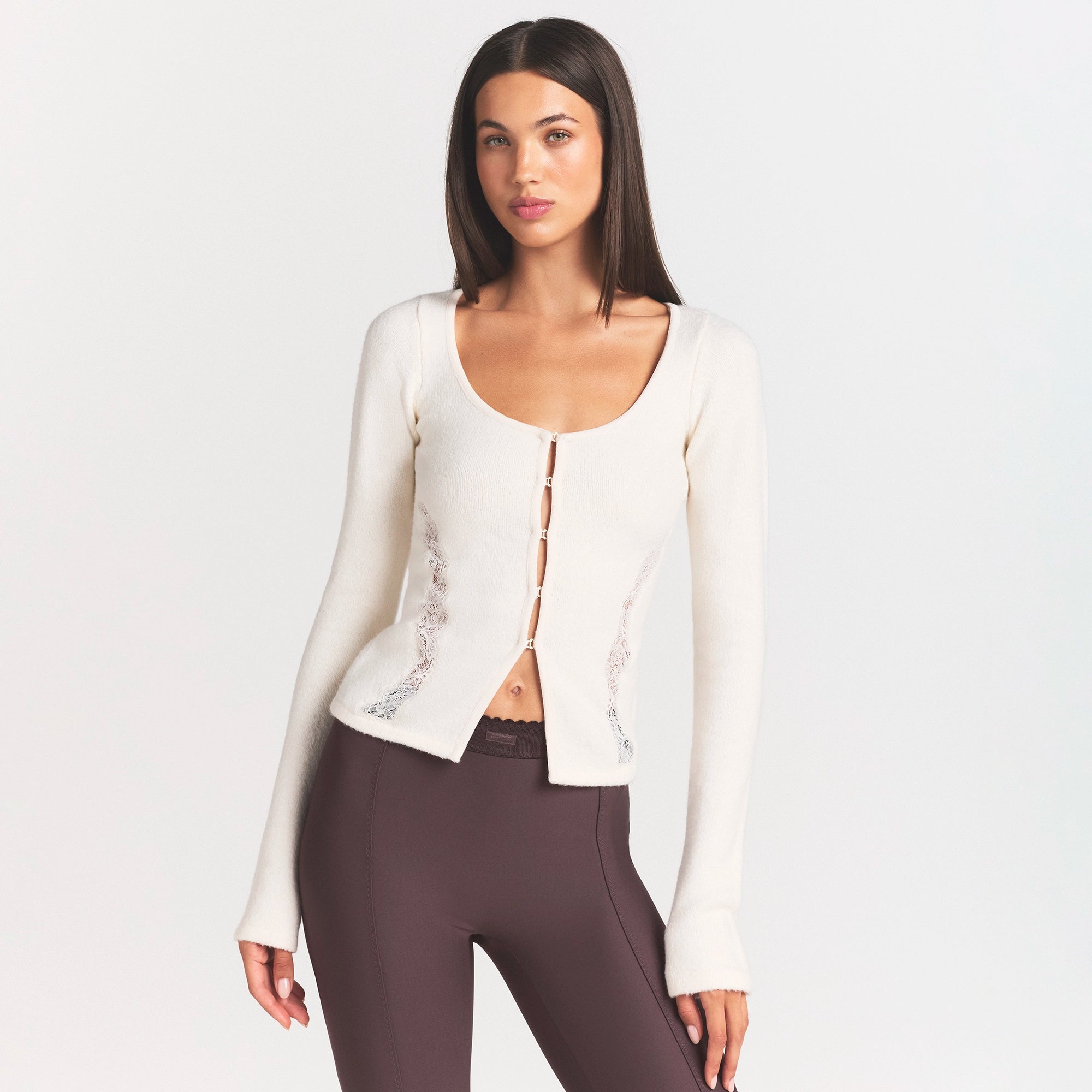 LACE KNIT LONG SLEEVE CARDIGAN | SUGAR - Image 3