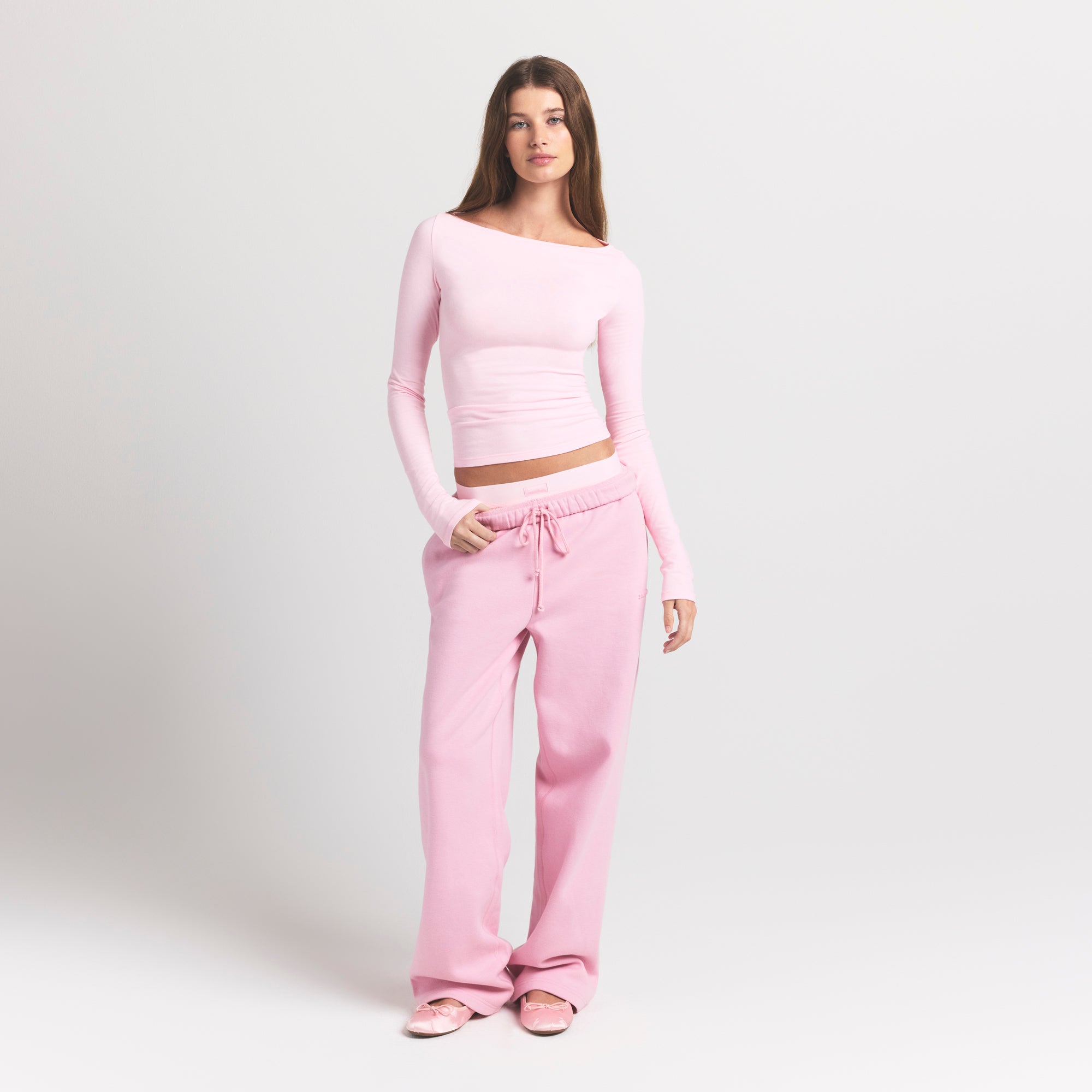 COTTON JERSEY LONG SLEEVE BOATNECK TOP | CHERRY BLOSSOM - Image 2