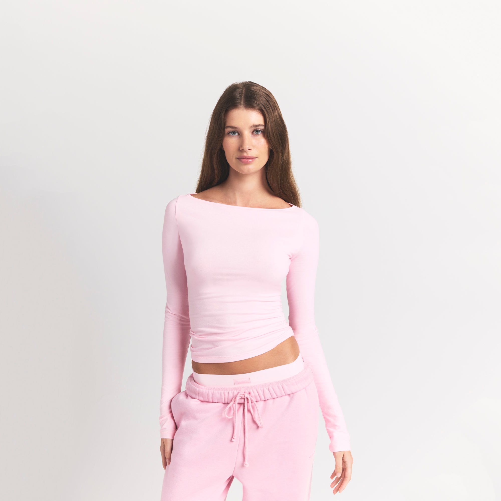 COTTON JERSEY LONG SLEEVE BOATNECK TOP | CHERRY BLOSSOM - Image 4