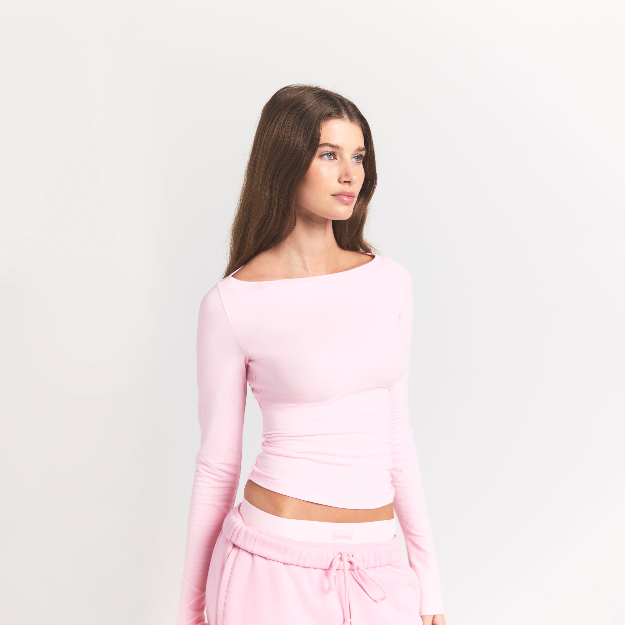 COTTON JERSEY LONG SLEEVE BOATNECK TOP | CHERRY BLOSSOM - Image 3