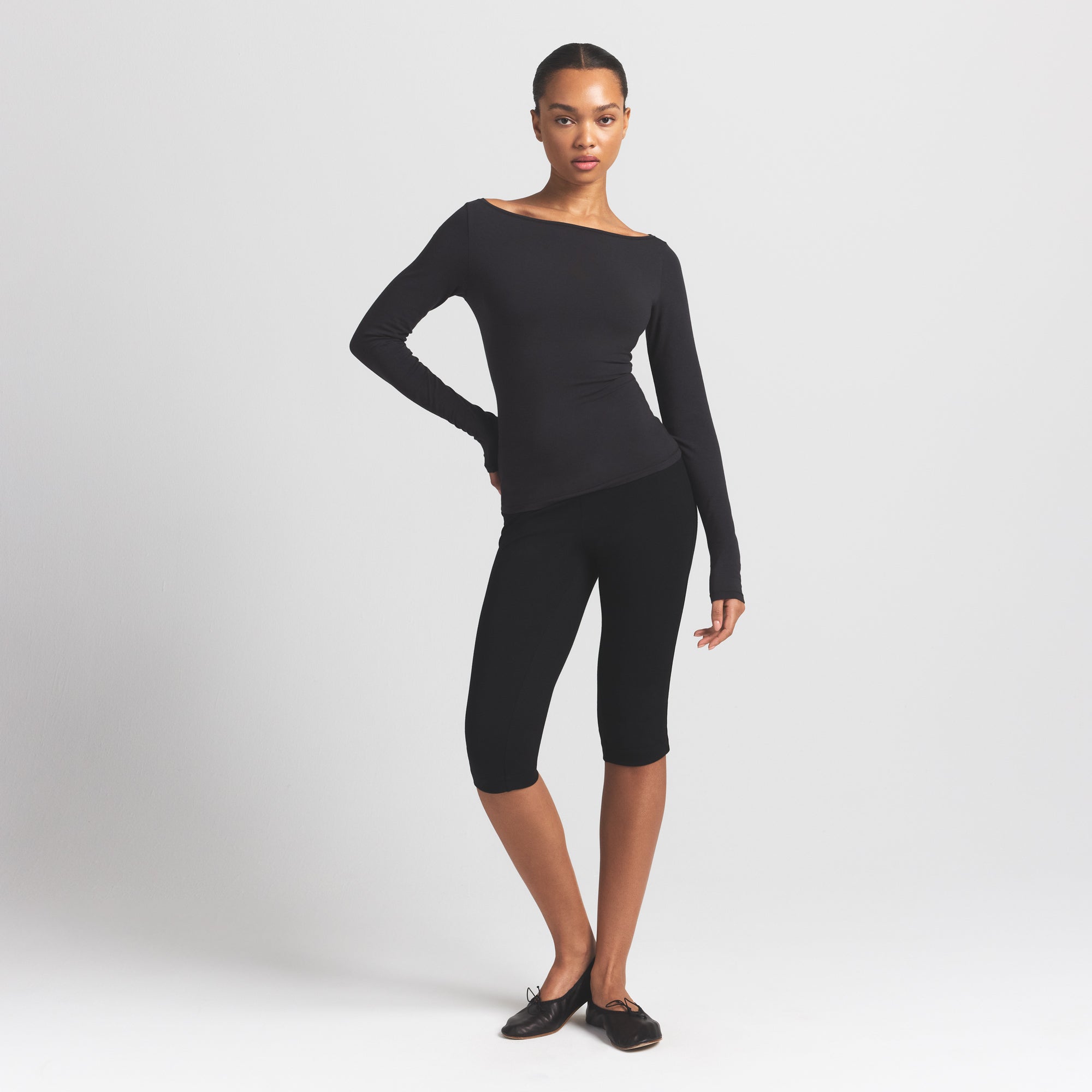 COTTON JERSEY LONG SLEEVE BOATNECK TOP | SOOT - Image 2