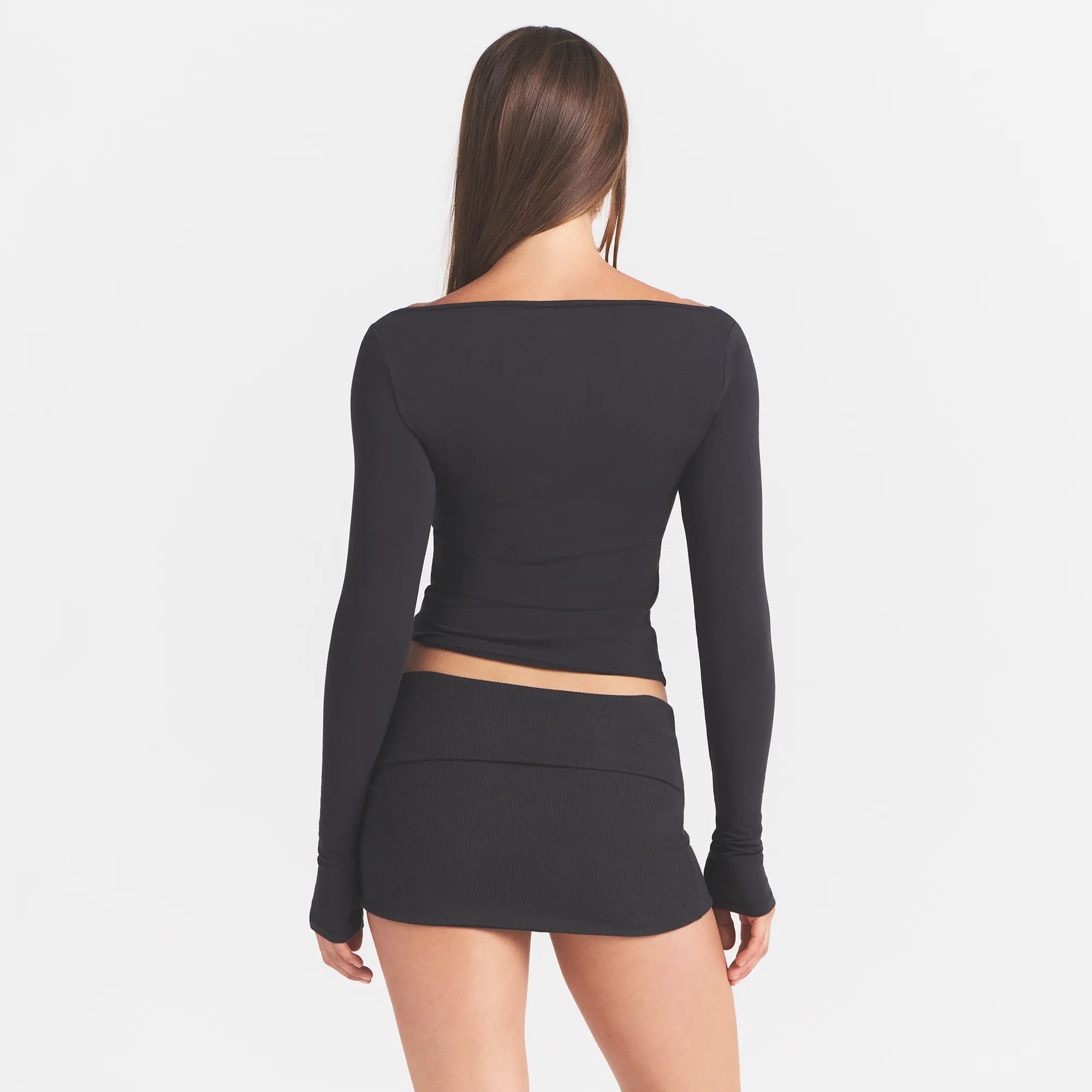 COTTON JERSEY LONG SLEEVE BOATNECK TOP | SOOT - Image 4