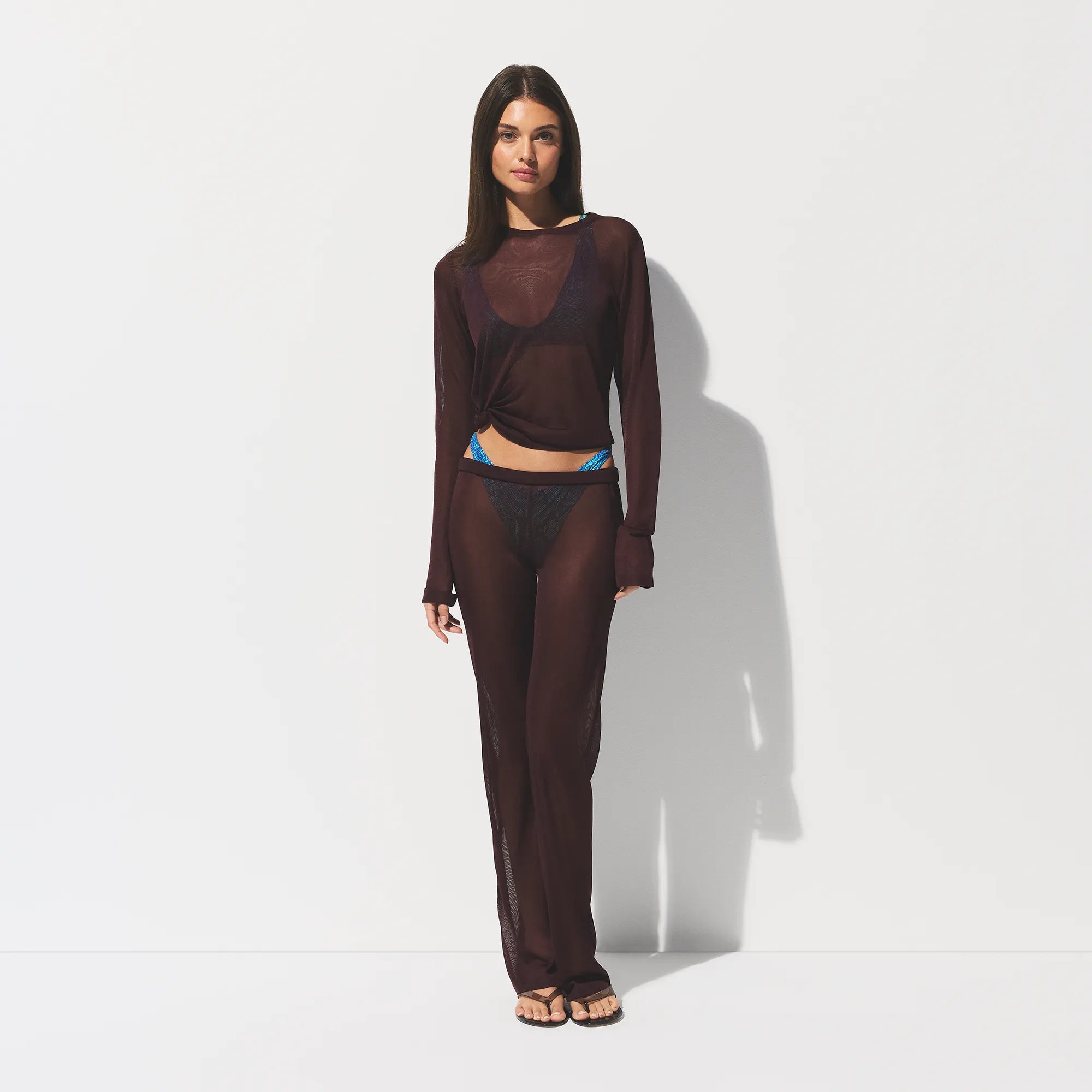 SLINKY KNIT CREW NECK LONG SLEEVE TOP | CURRANT - Image 2