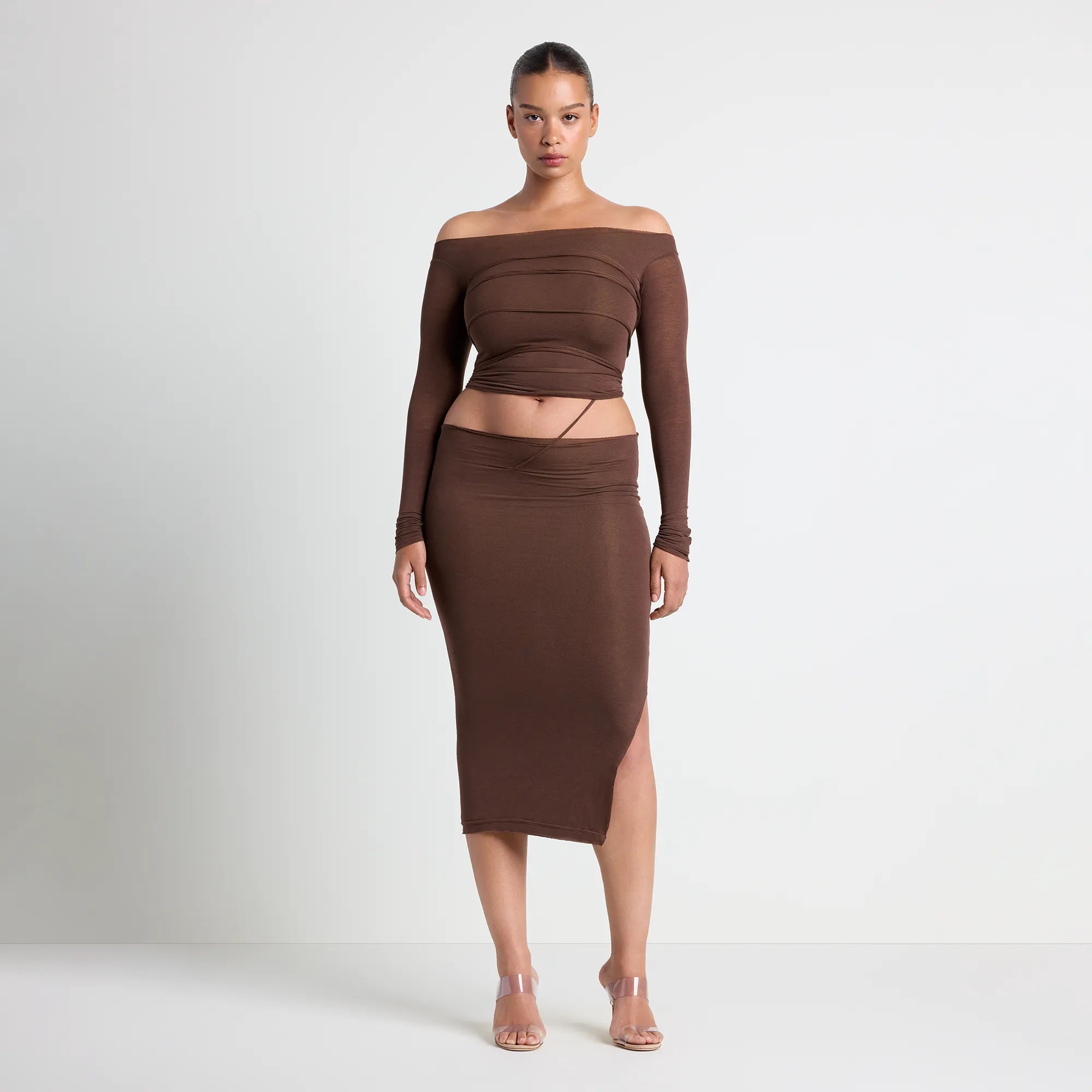 VETTESE X SKIMS SHEER MODAL OFF THE SHOULDER TOP | COCOA - Image 3