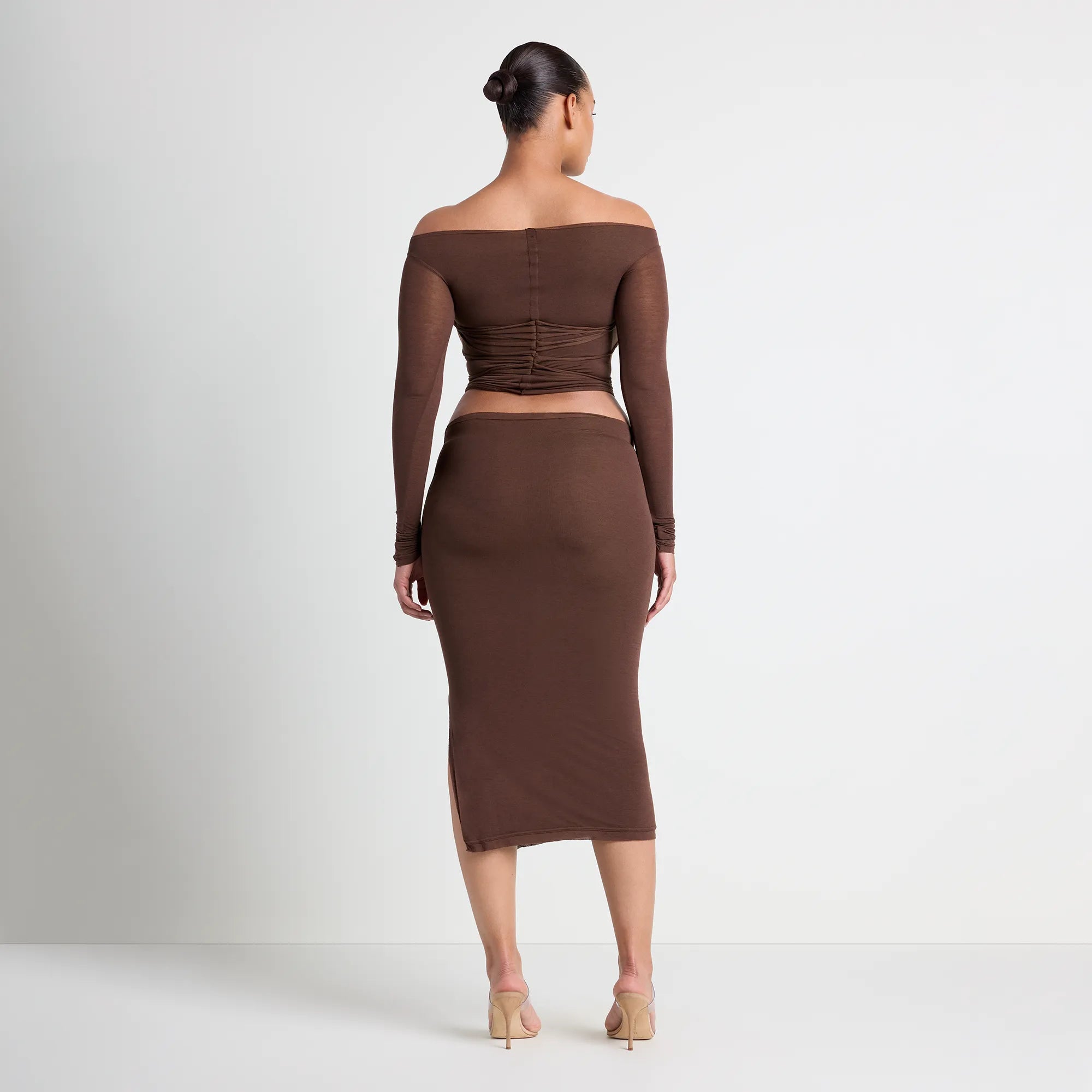 VETTESE X SKIMS SHEER MODAL OFF THE SHOULDER TOP | COCOA - Image 4