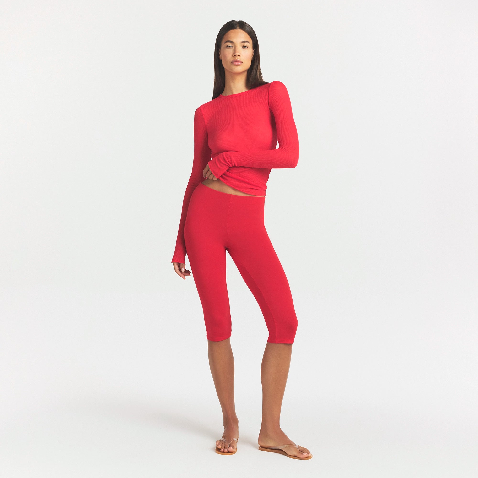 SHEER RIB LONG SLEEVE TOP | CARMINE - Image 2