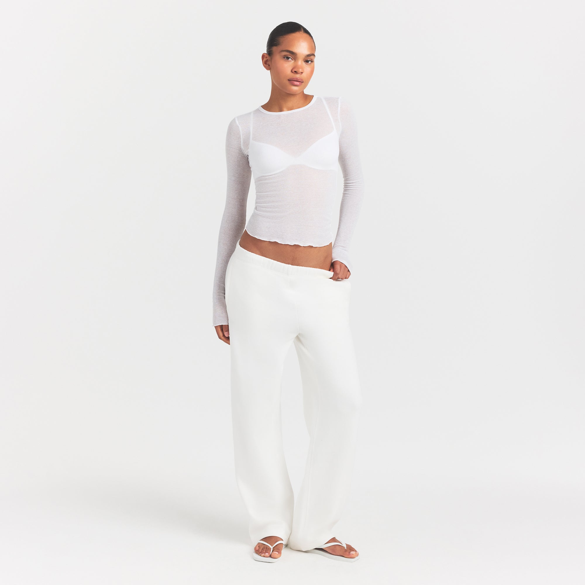 SHEER RIB LONG SLEEVE TOP | SNOW - Image 2