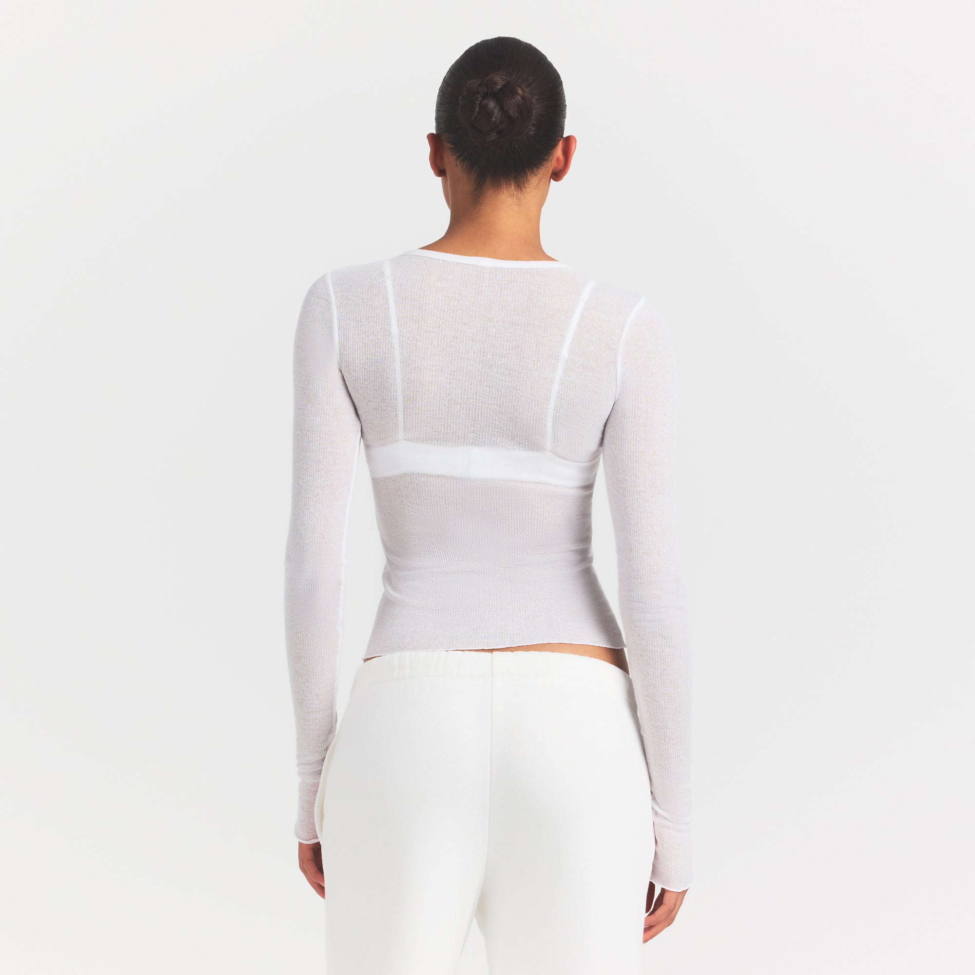 SHEER RIB LONG SLEEVE TOP | SNOW - Image 4