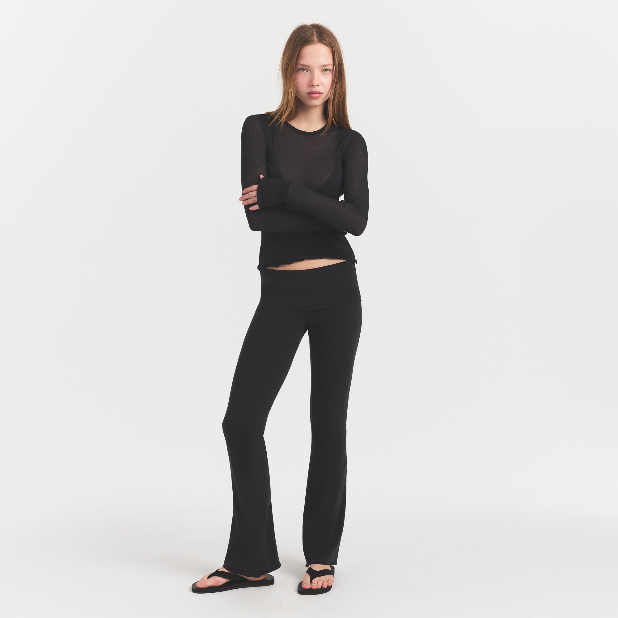 SHEER RIB LONG SLEEVE TOP | SOOT - Image 2