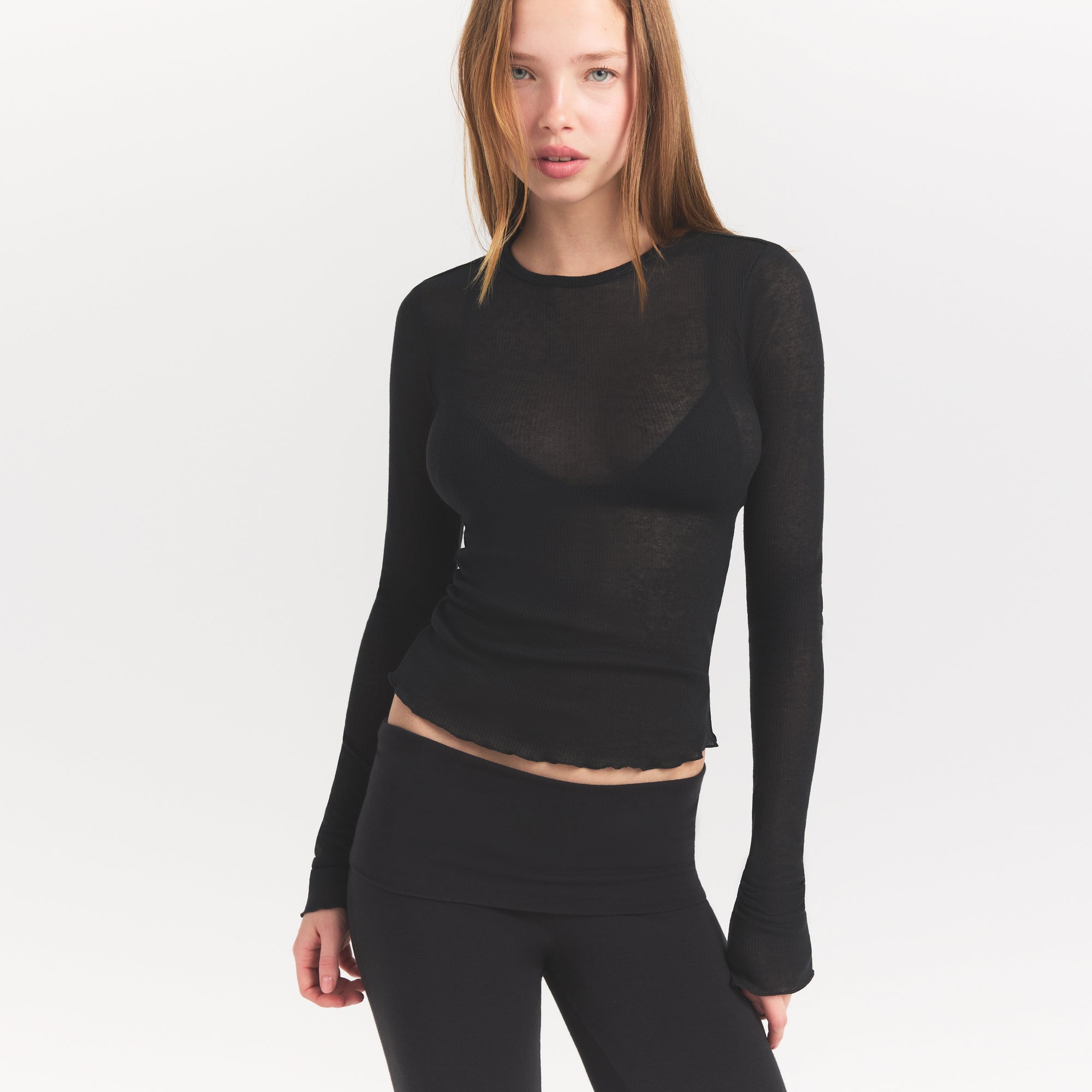 SHEER RIB LONG SLEEVE TOP | SOOT - Image 3