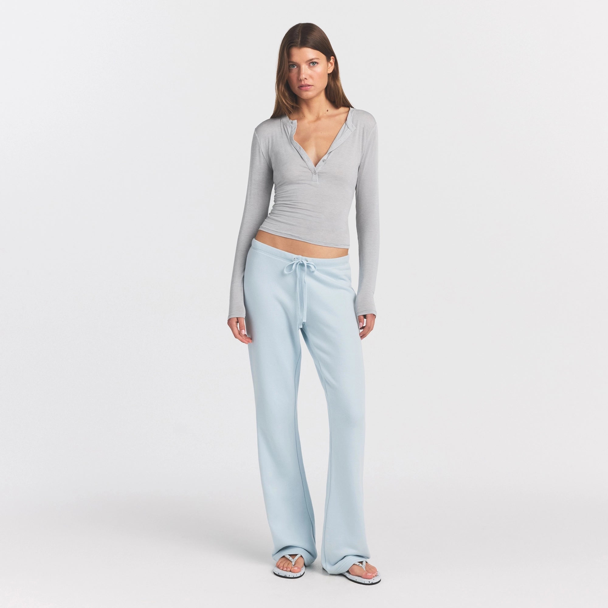 SHEER MODAL CREWNECK HENLEY | HEATHER GREY - Image 2