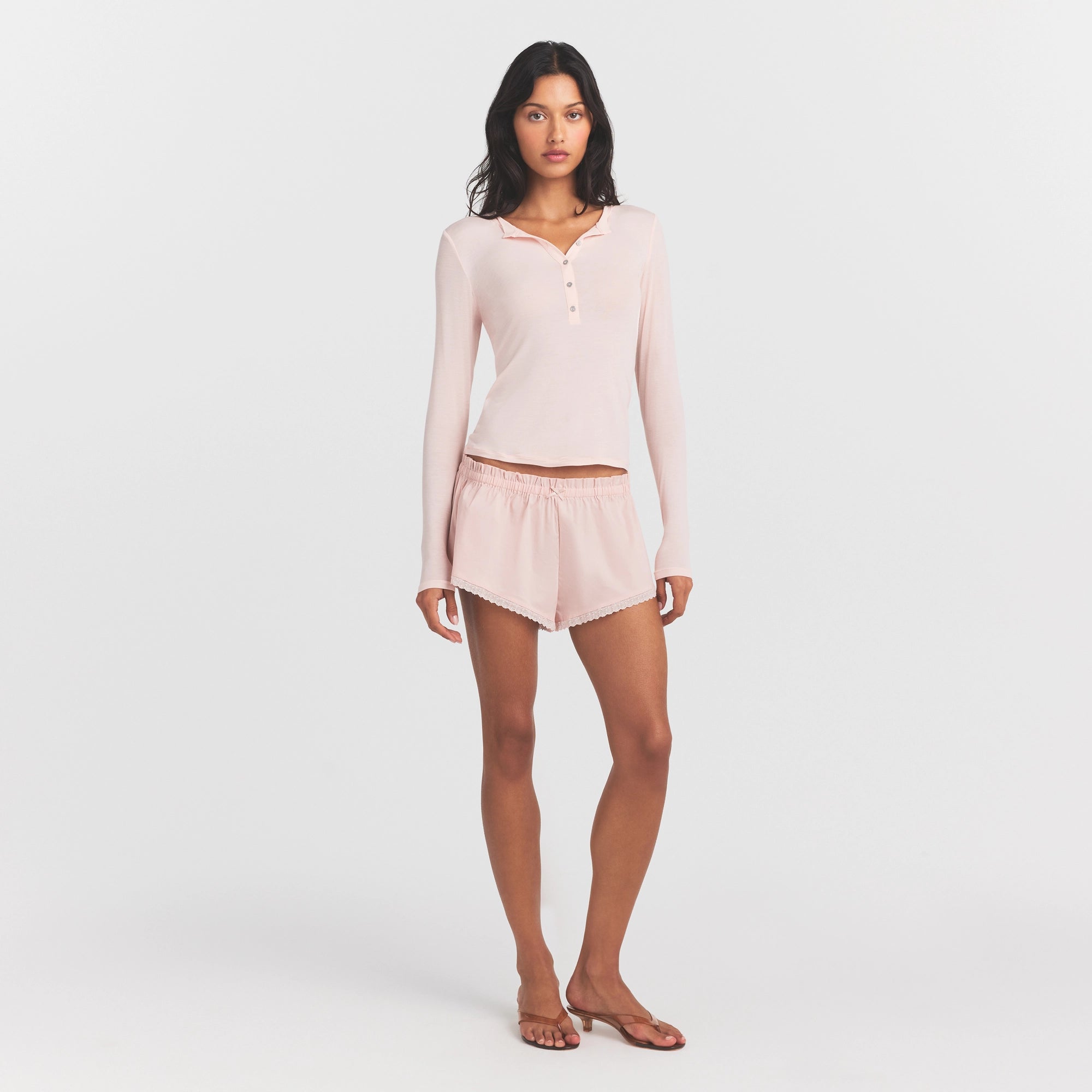 SHEER MODAL CREWNECK HENLEY | PRIMROSE - Image 2