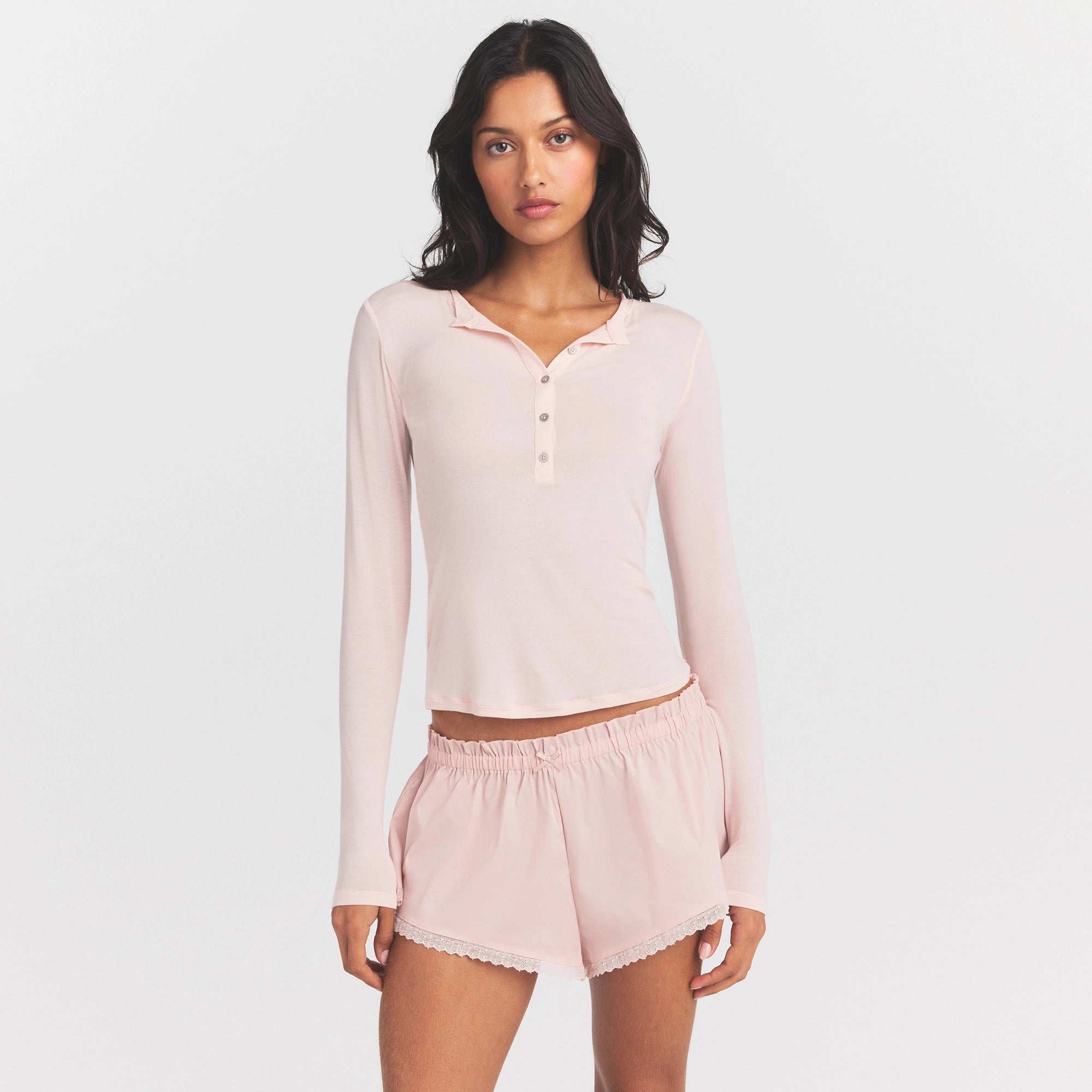SHEER MODAL CREWNECK HENLEY | PRIMROSE - Image 3