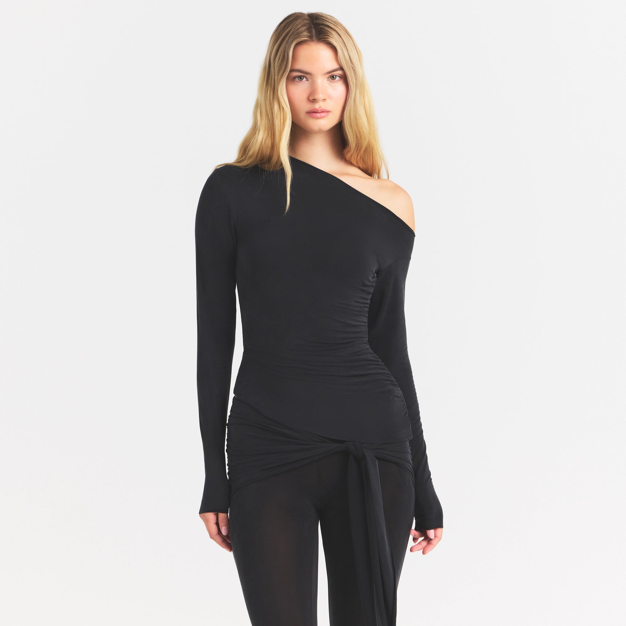 CUPRO JERSEY ASYMMETRICAL TOP | OBSIDIAN - Image 3