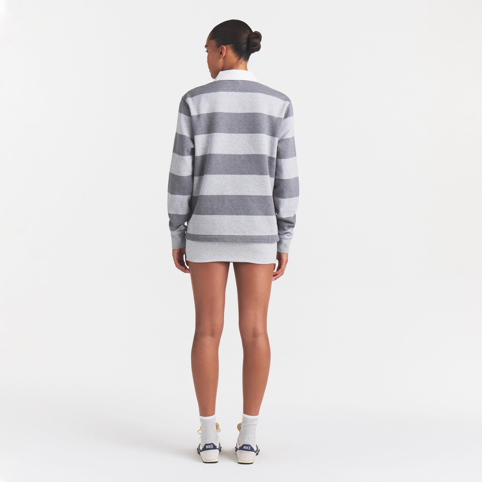 BOYFRIEND FLEECE OVERSIZED POLO | GREY HEATHER MULTI - Image 4