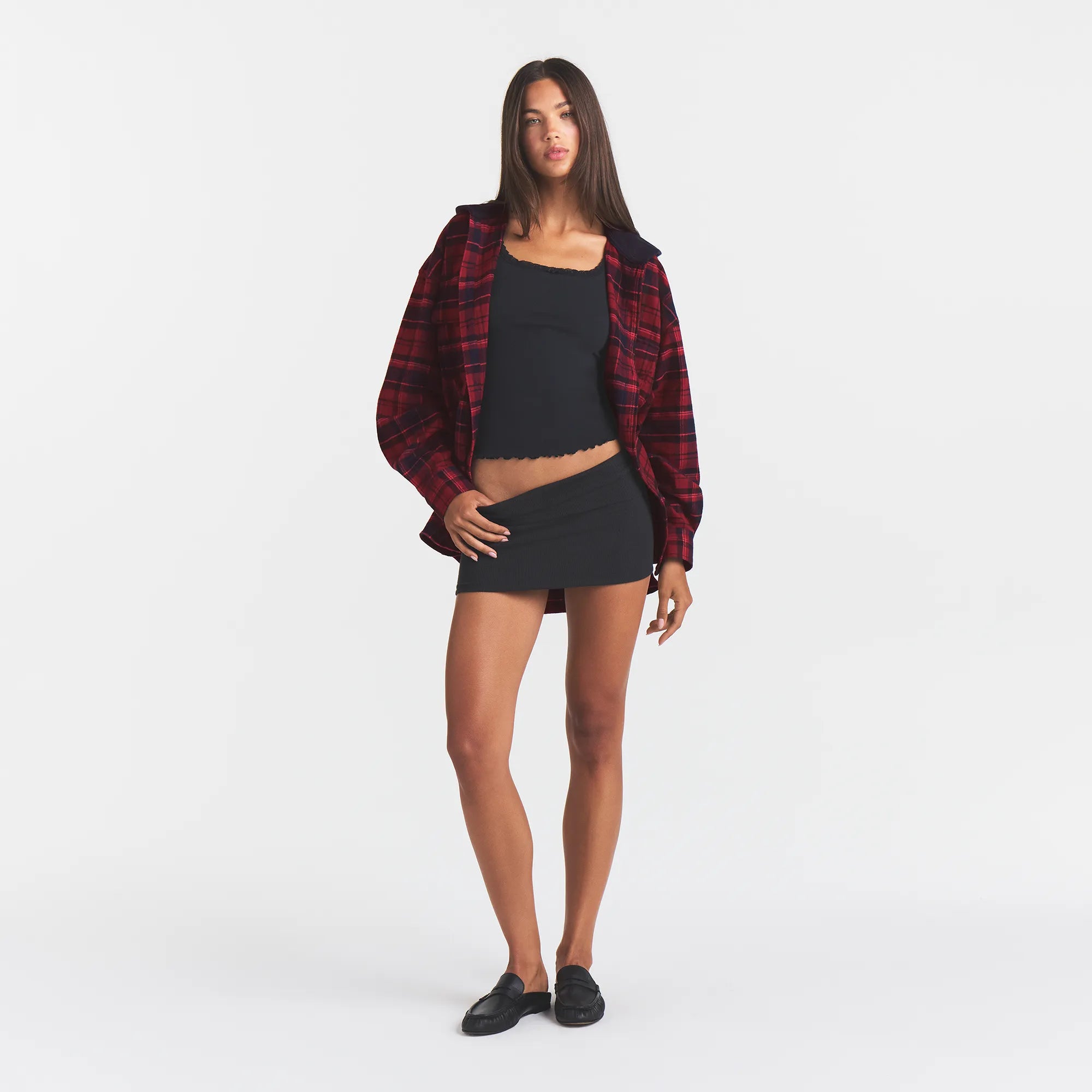 OUTDOOR FLANNEL OVERSIZED HOODED SHIRT | MERLOT CABIN PLAID - Image 2