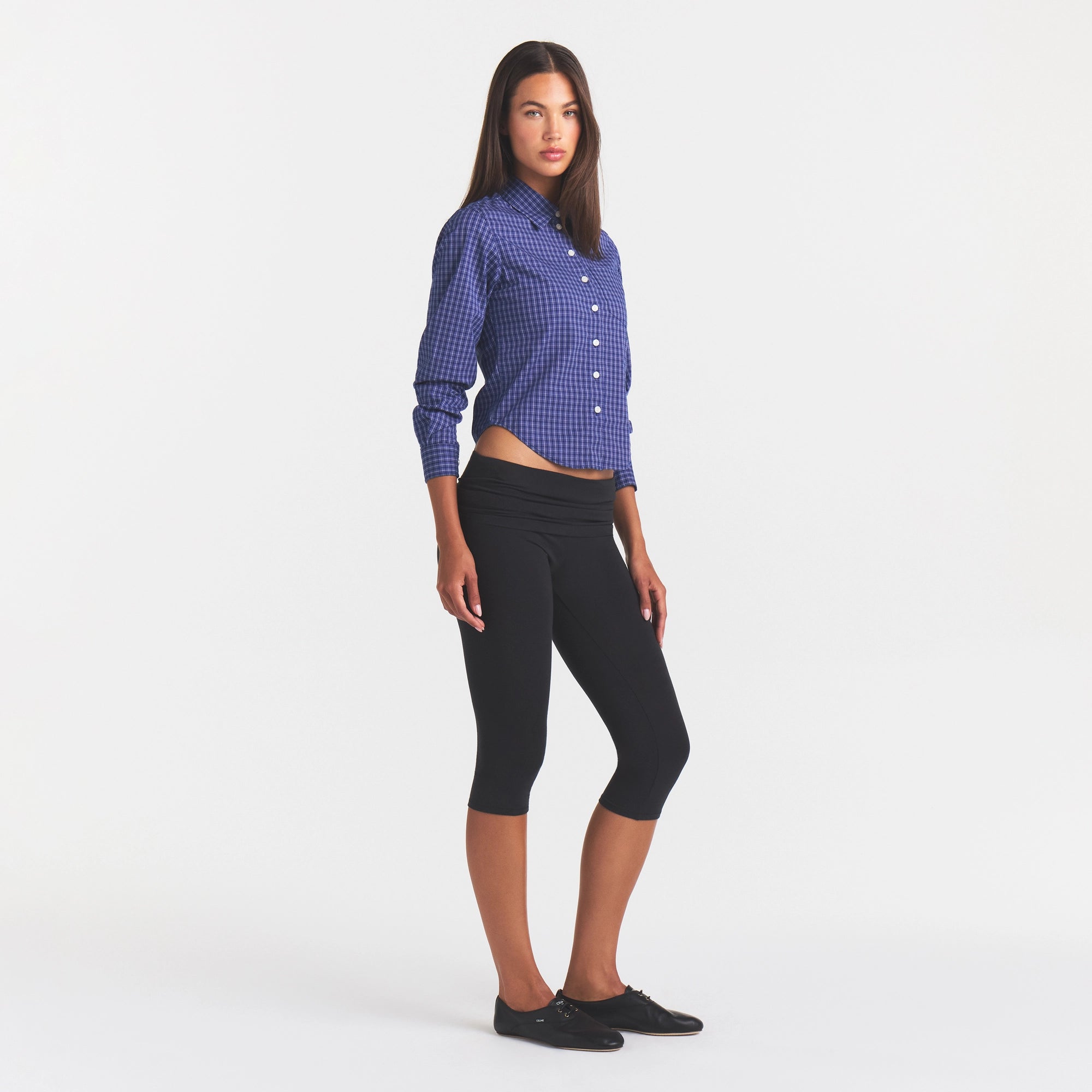 COTTON POPLIN SHRUNKEN BUTTON UP SHIRT | NAVY CHECK - Image 4