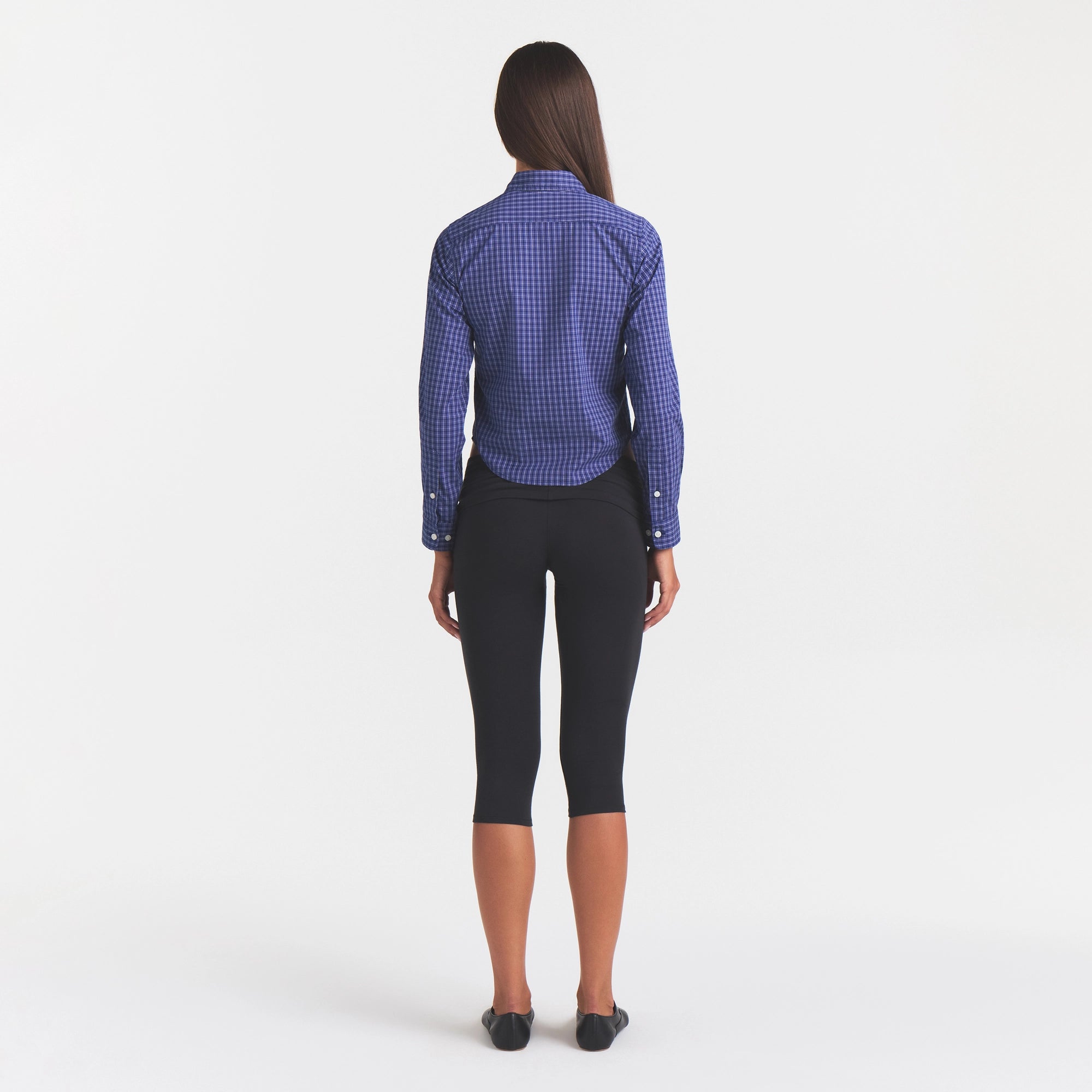 COTTON POPLIN SHRUNKEN BUTTON UP SHIRT | NAVY CHECK - Image 3